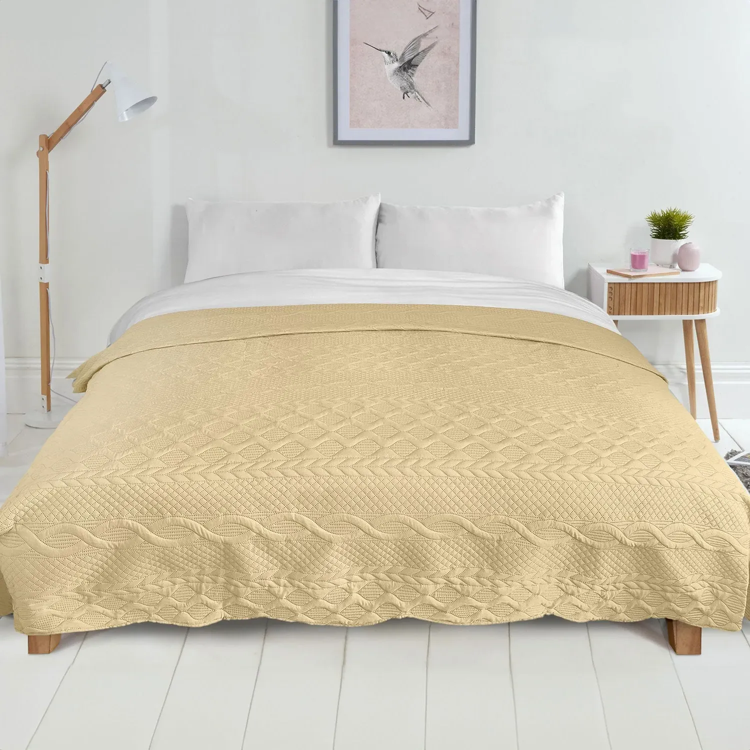 Double Bedspread Aran Embroidered - Cream alternate view