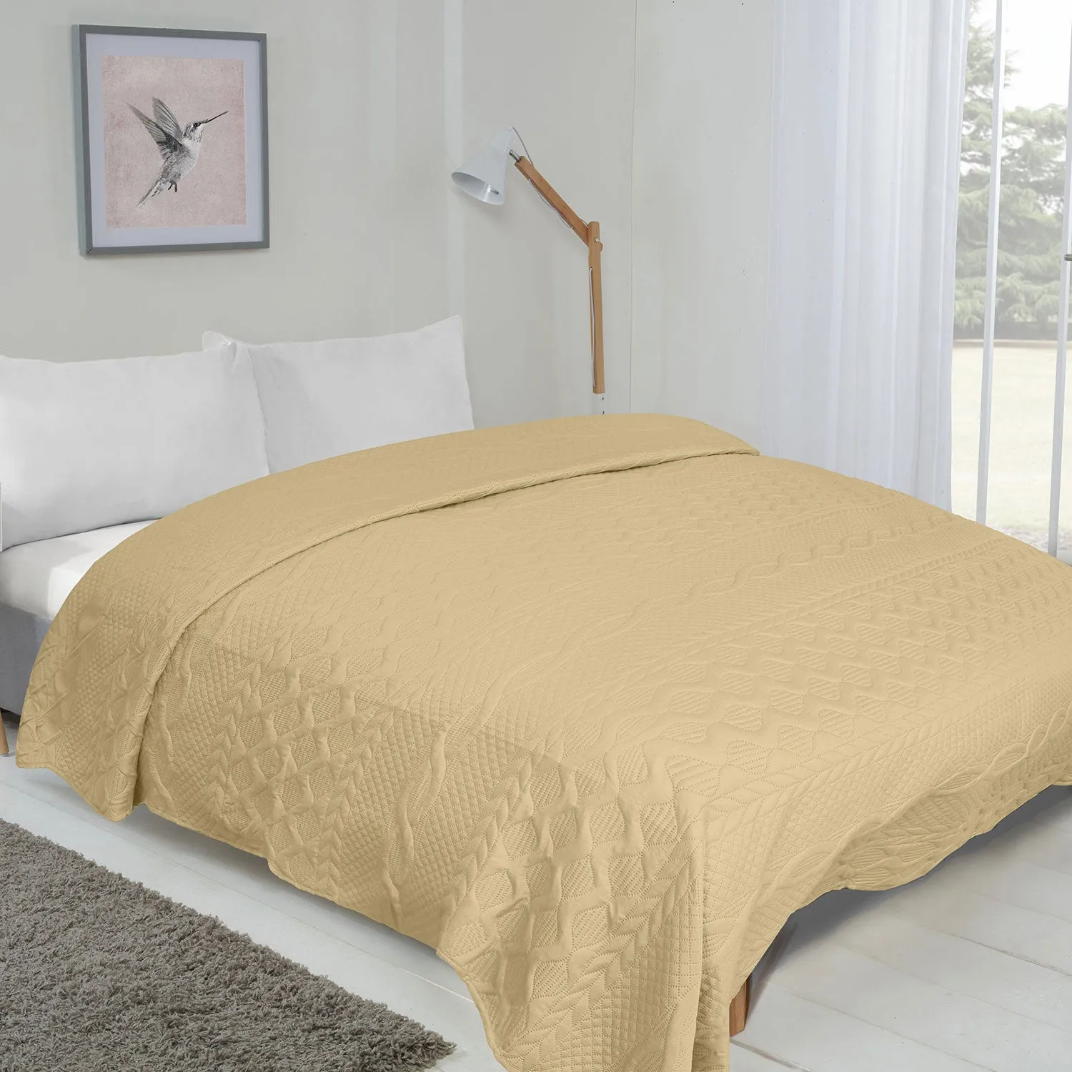 Single Bedspread with Aran Embroidery - Cream product