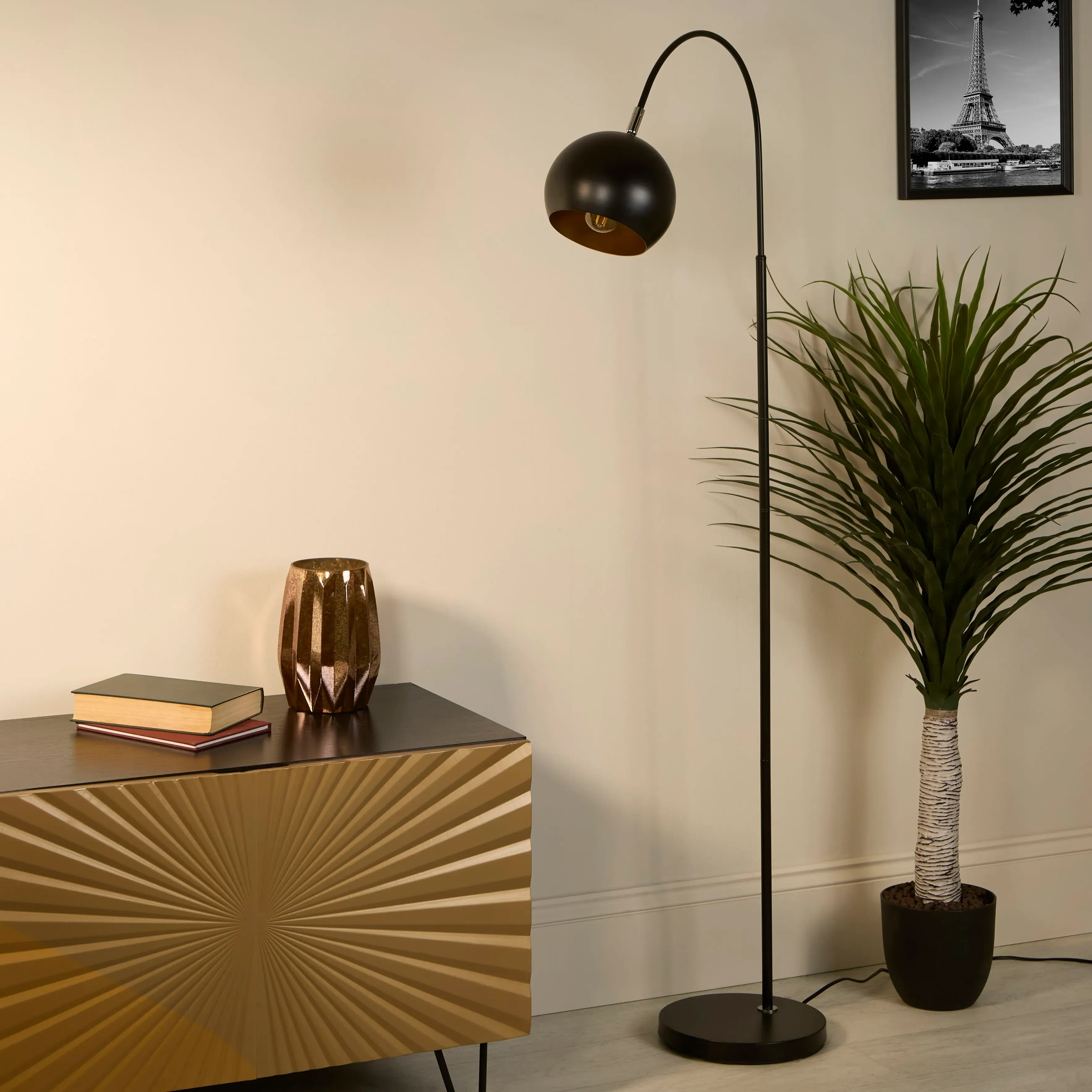 Arch Floor Lamp with Inline Switch - Matt Black, Gold by Julian Charles, alternate view