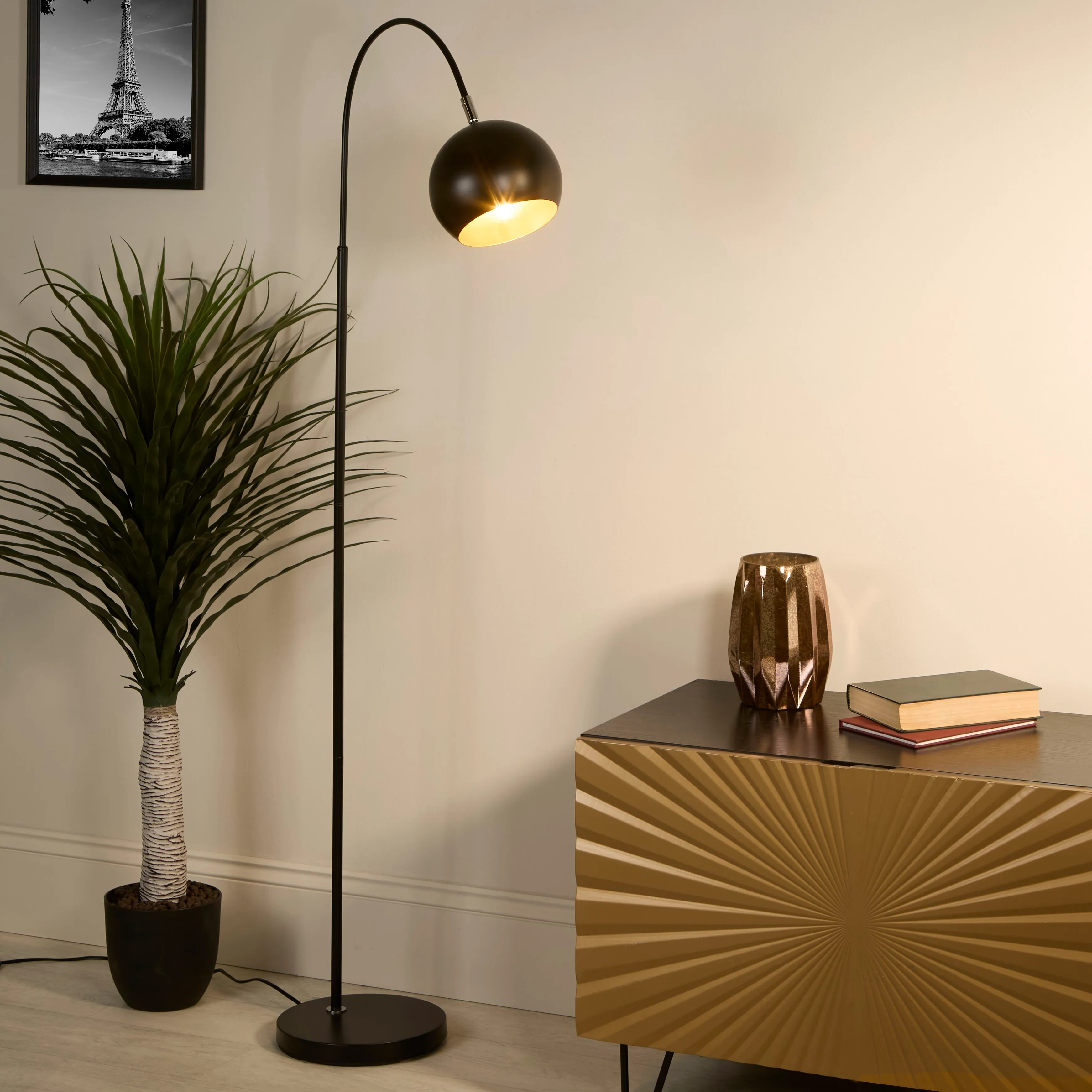 Arch Floor Lamp with Inline Switch - Matt Black, Gold by Julian Charles