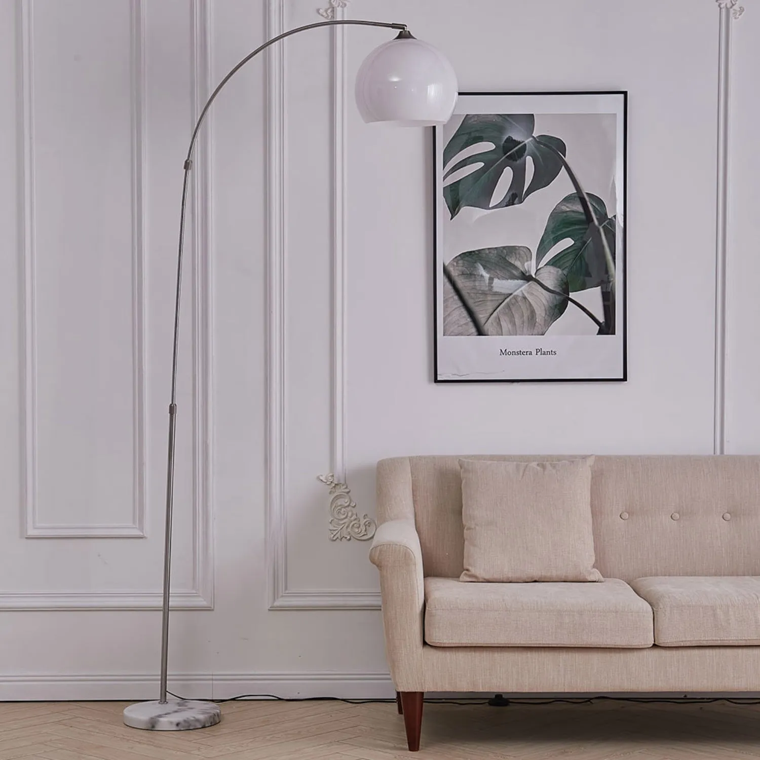 Arched Floor Lamp with Dome Shade - White, Chrome product