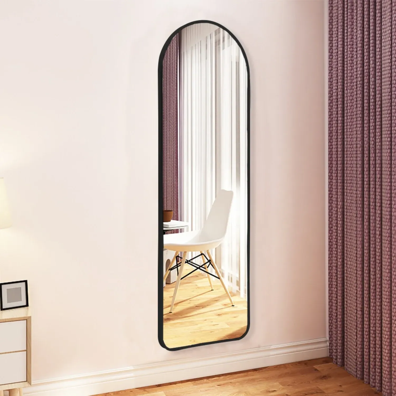Arched Full Length Wall Mirror - Black, Metal alternate view