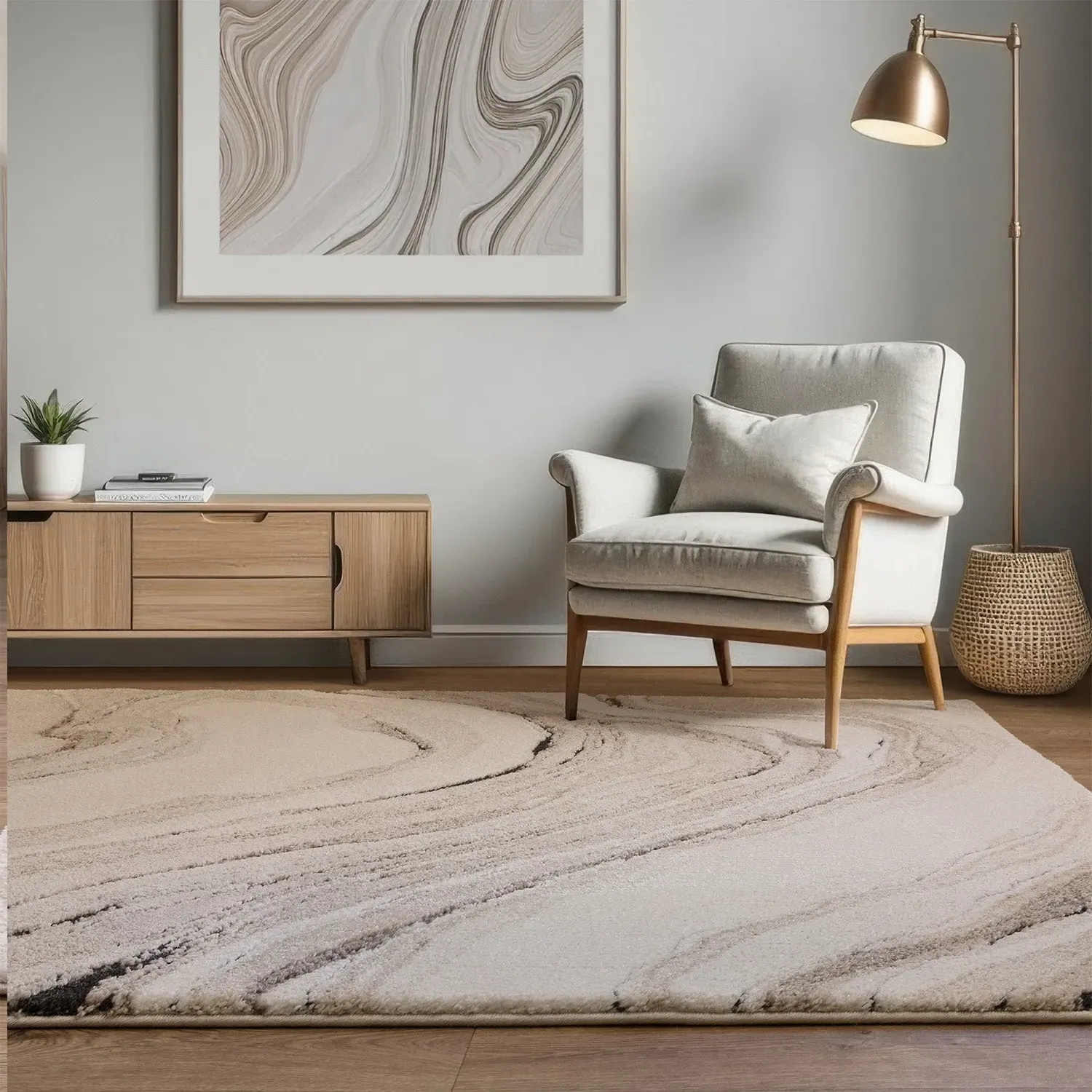 Area Rug with High-Low Pile - Cream