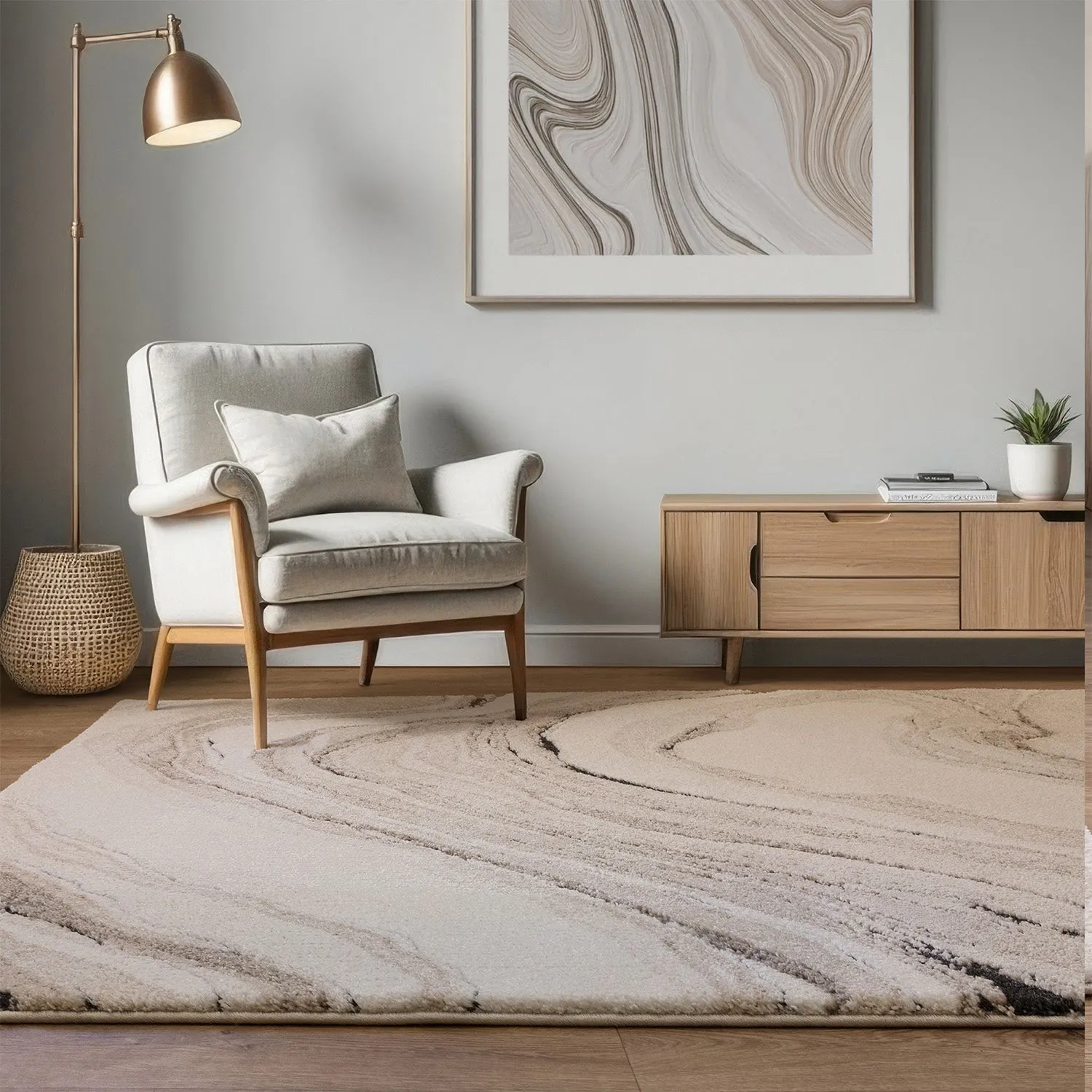 Area Rug with High-Low Pile - Cream image