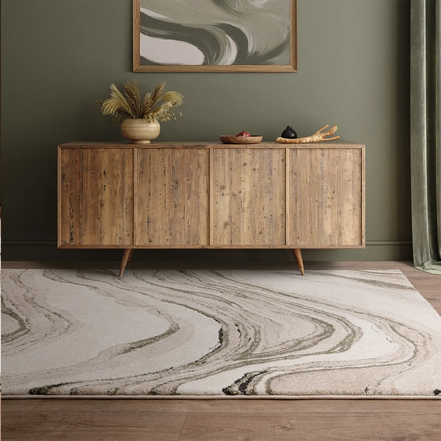Area Rug with High-Low Pile - Green