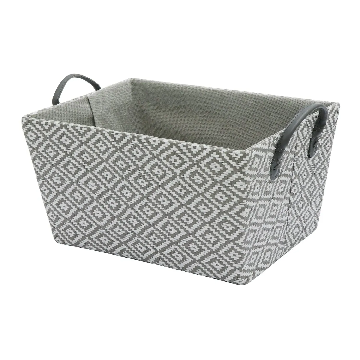 Argyle Rectangular Storage Basket with PU Handles - Grey product