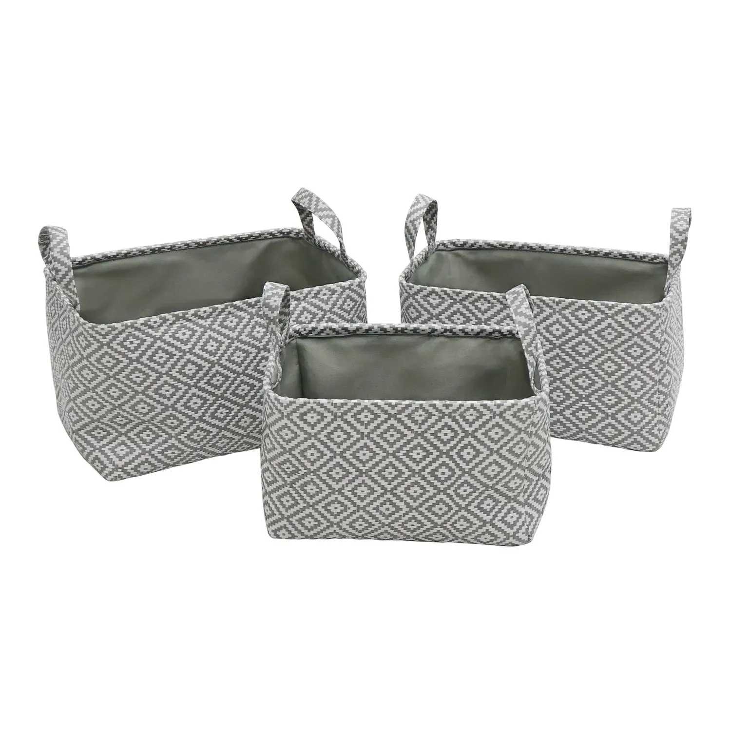 Set of 3 Storage Baskets with Handles - Grey, Paper product