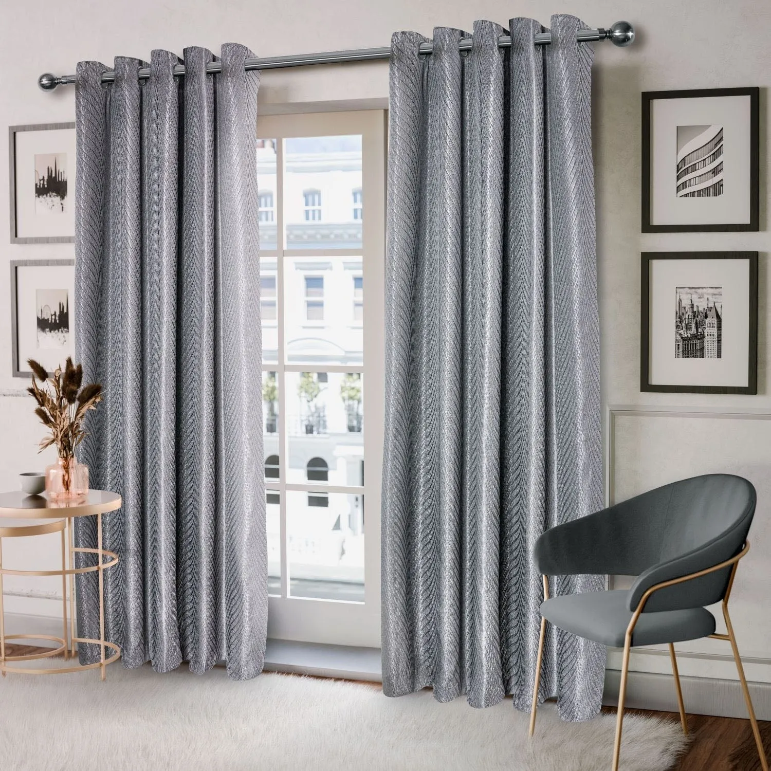 Aura Jacquard Eyelet Curtains W117 x L137cm - Charcoal product