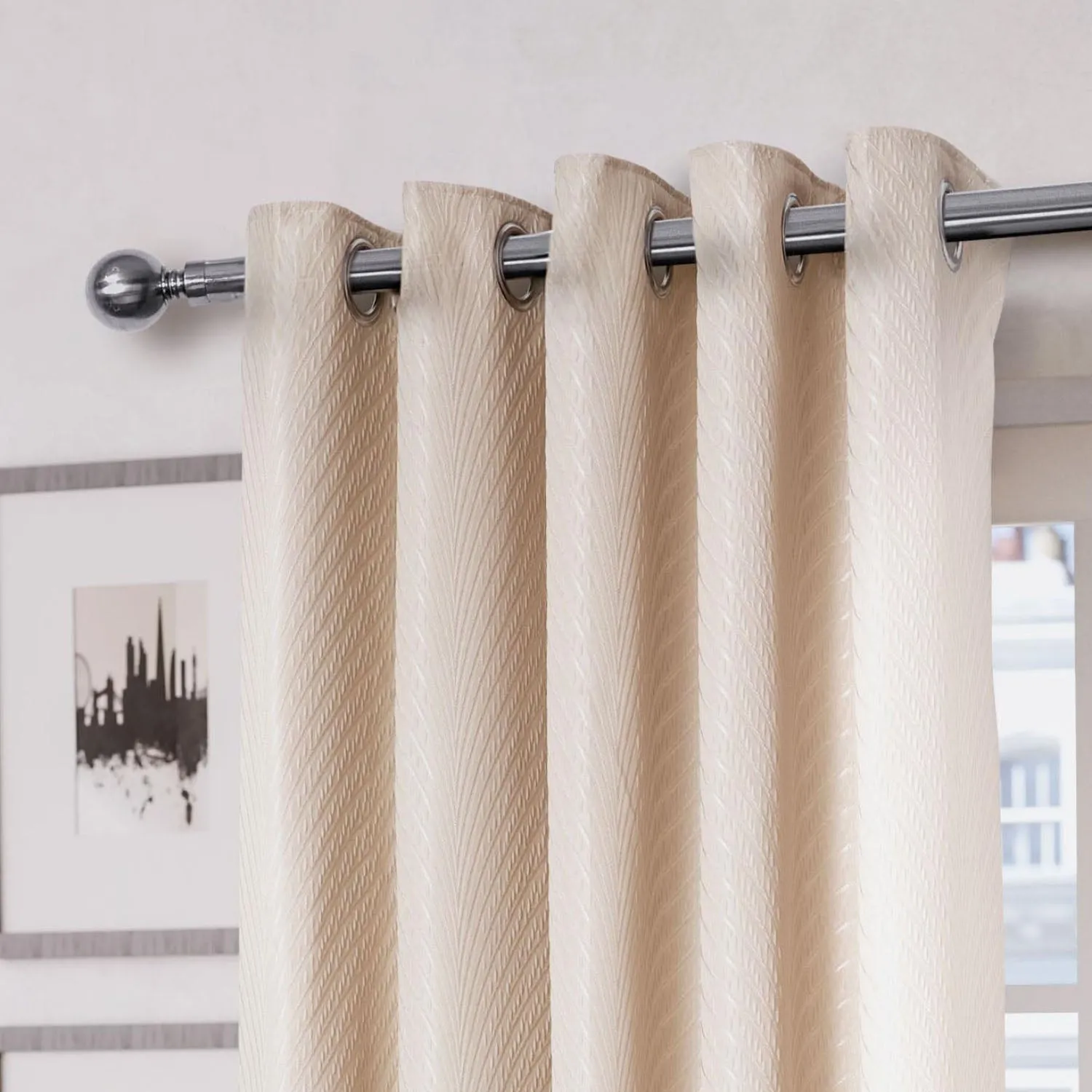 Aura Jacquard Eyelet Curtains W117 x L137cm - Cream alternate view