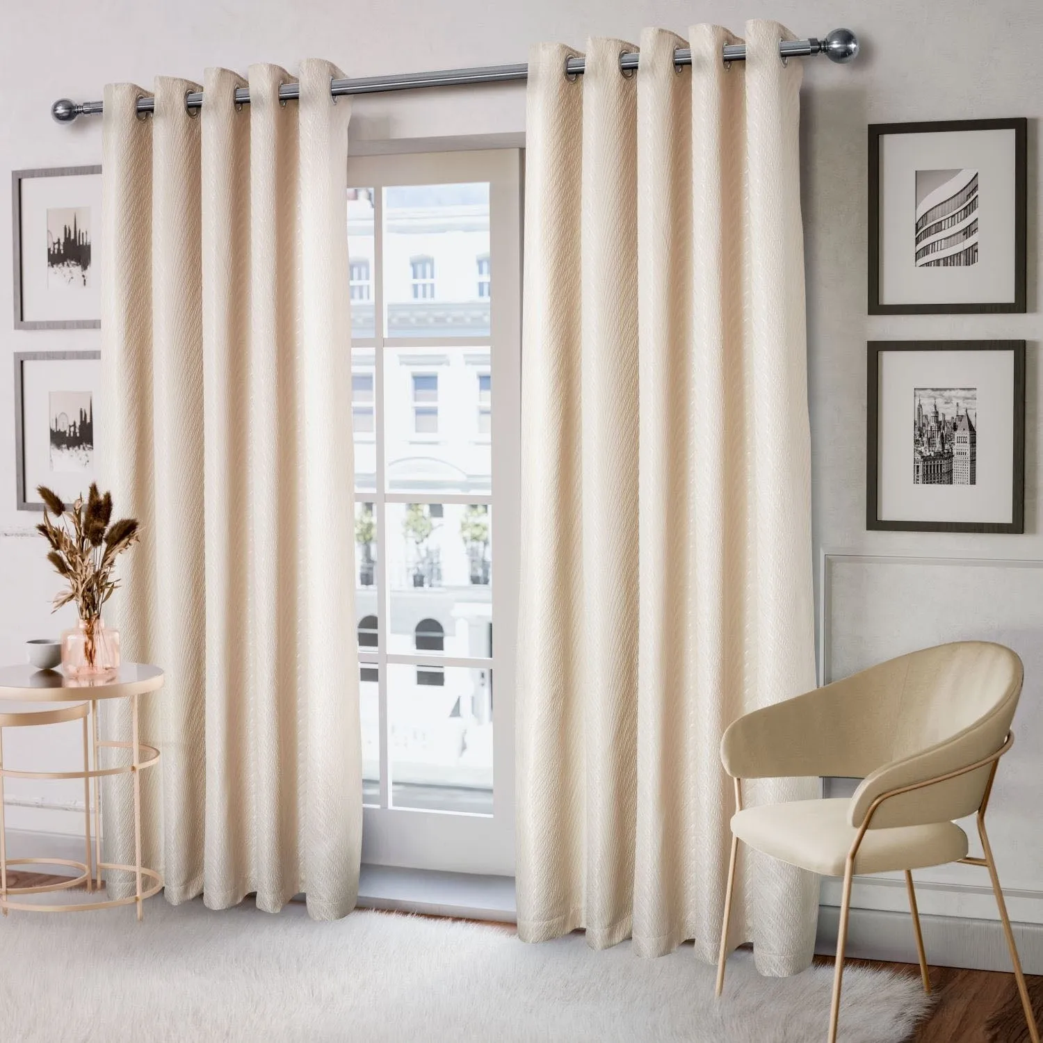 Aura Jacquard Eyelet Curtains W117 x L137cm - Cream product