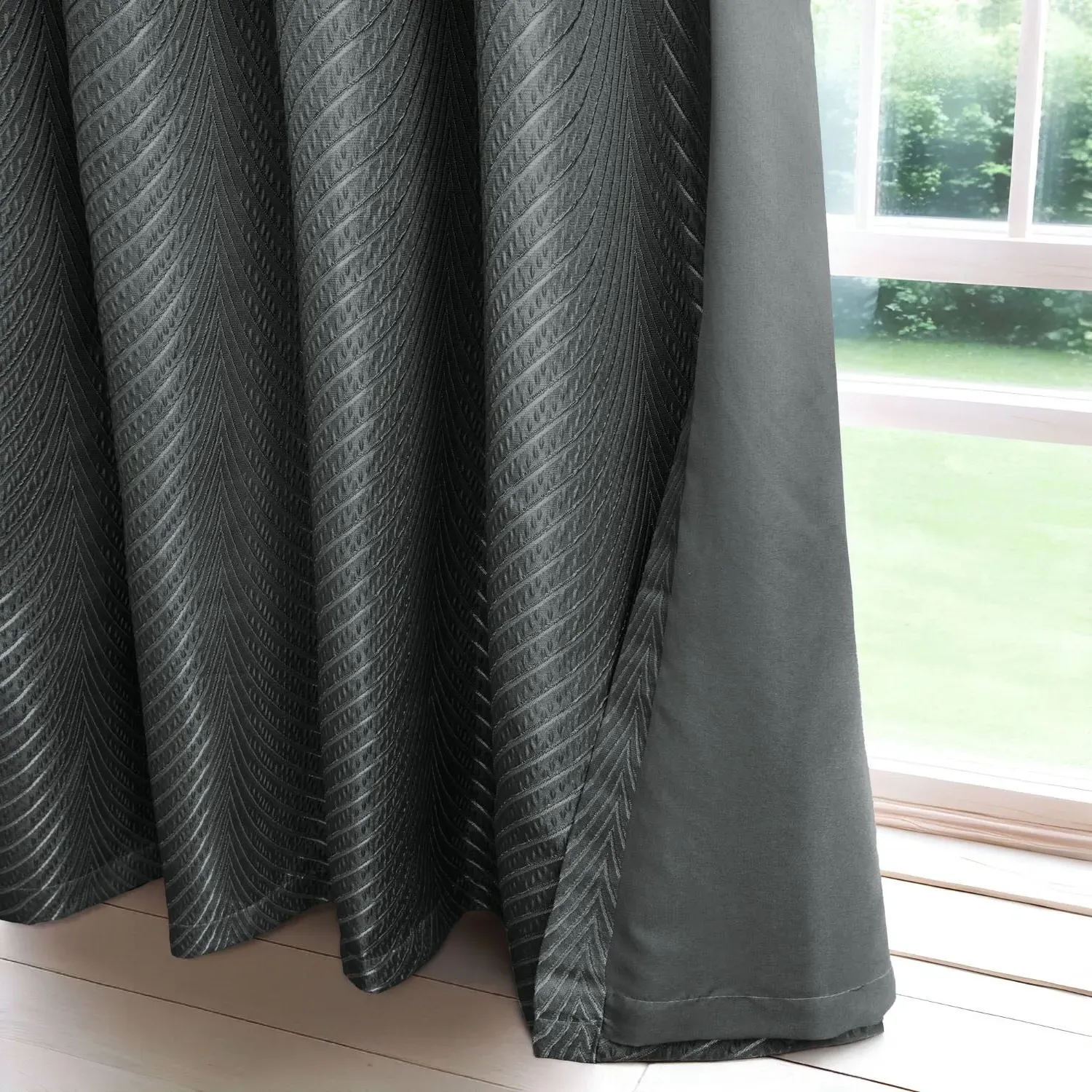 Aura Jacquard Eyelet Curtains W117cm x L137cm - Black alternate view