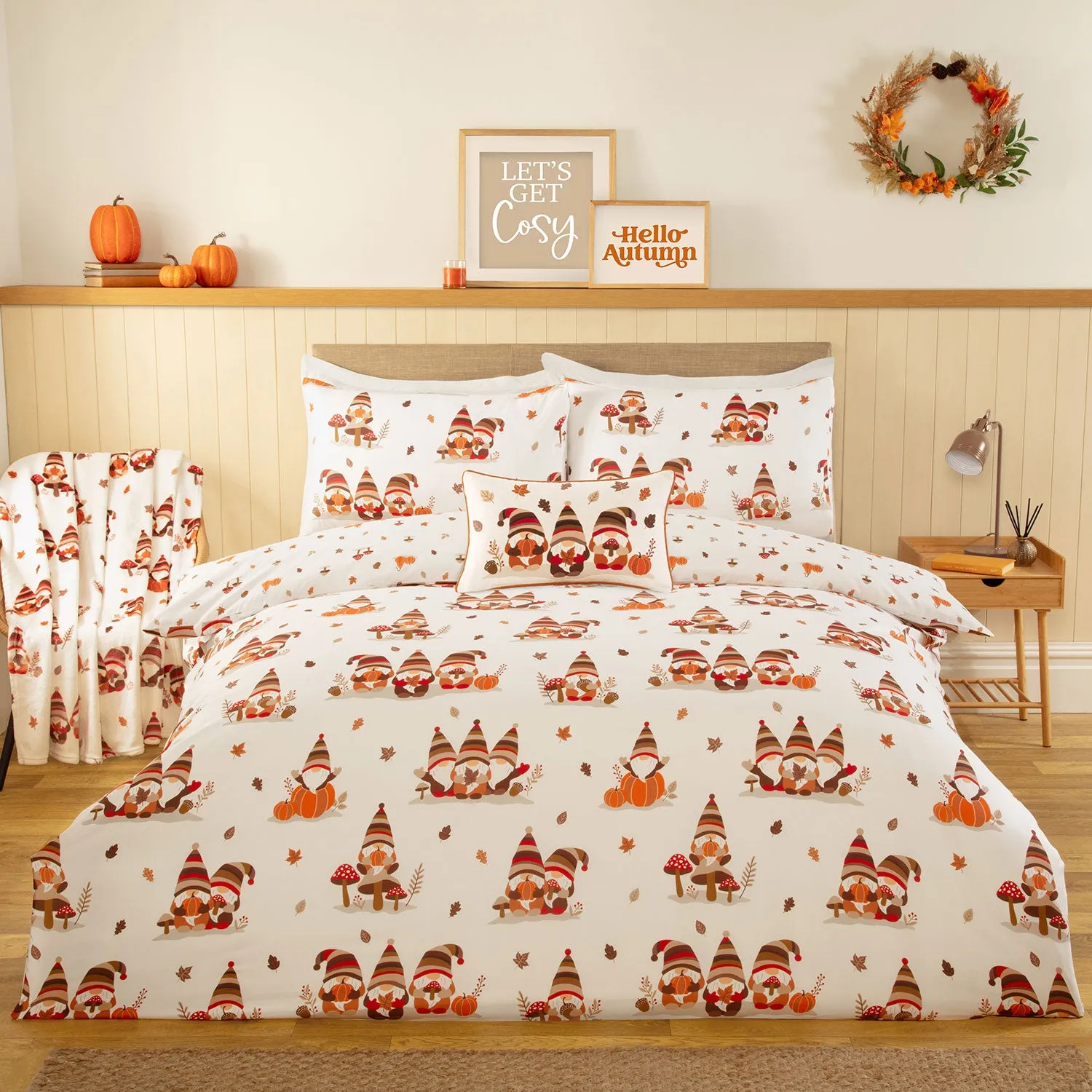 Autumn Gonks Double Reversible Duvet Set - Orange by Julian Charles