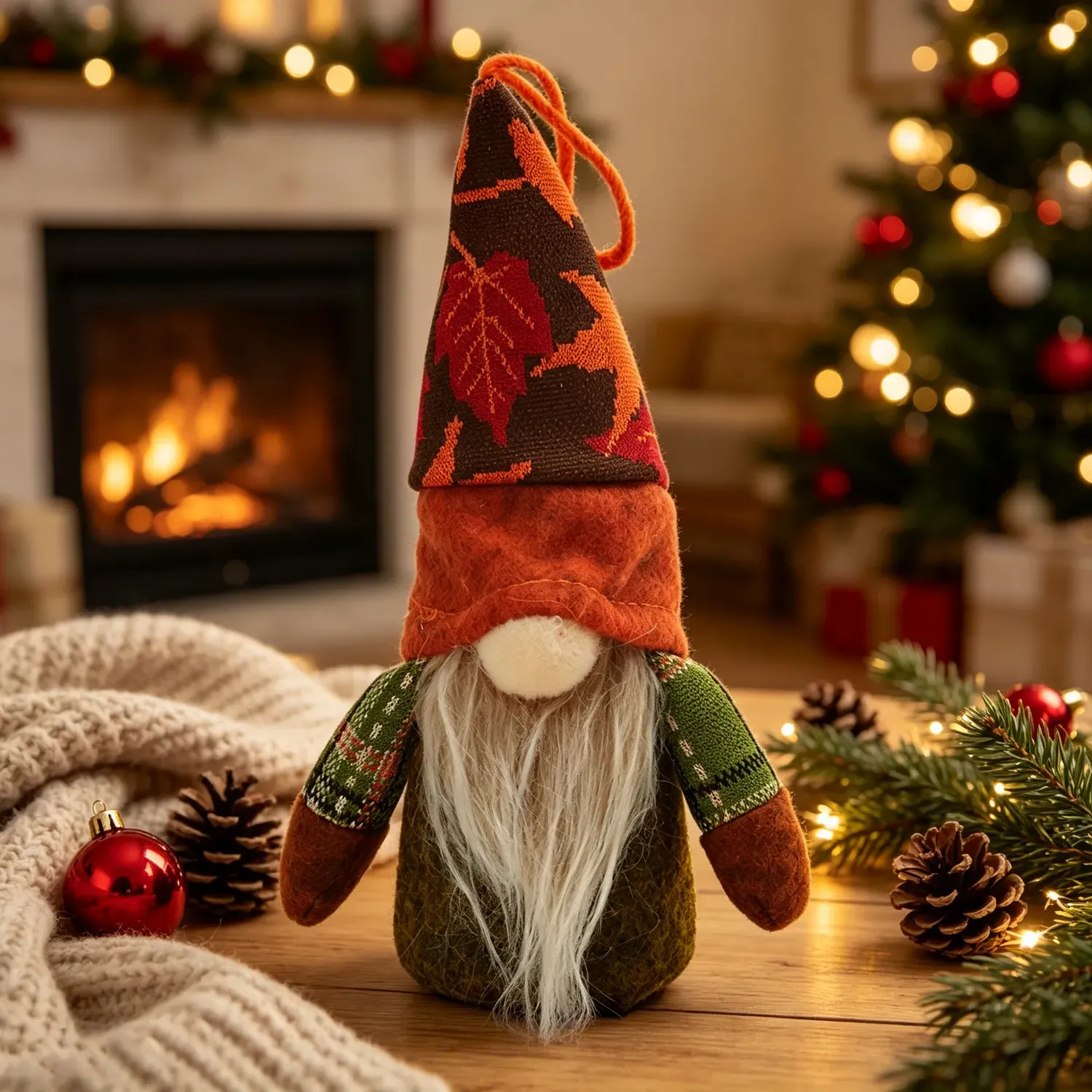 Autumn Harvest LED Maple Gnome Ornament - Orange by Julian Charles