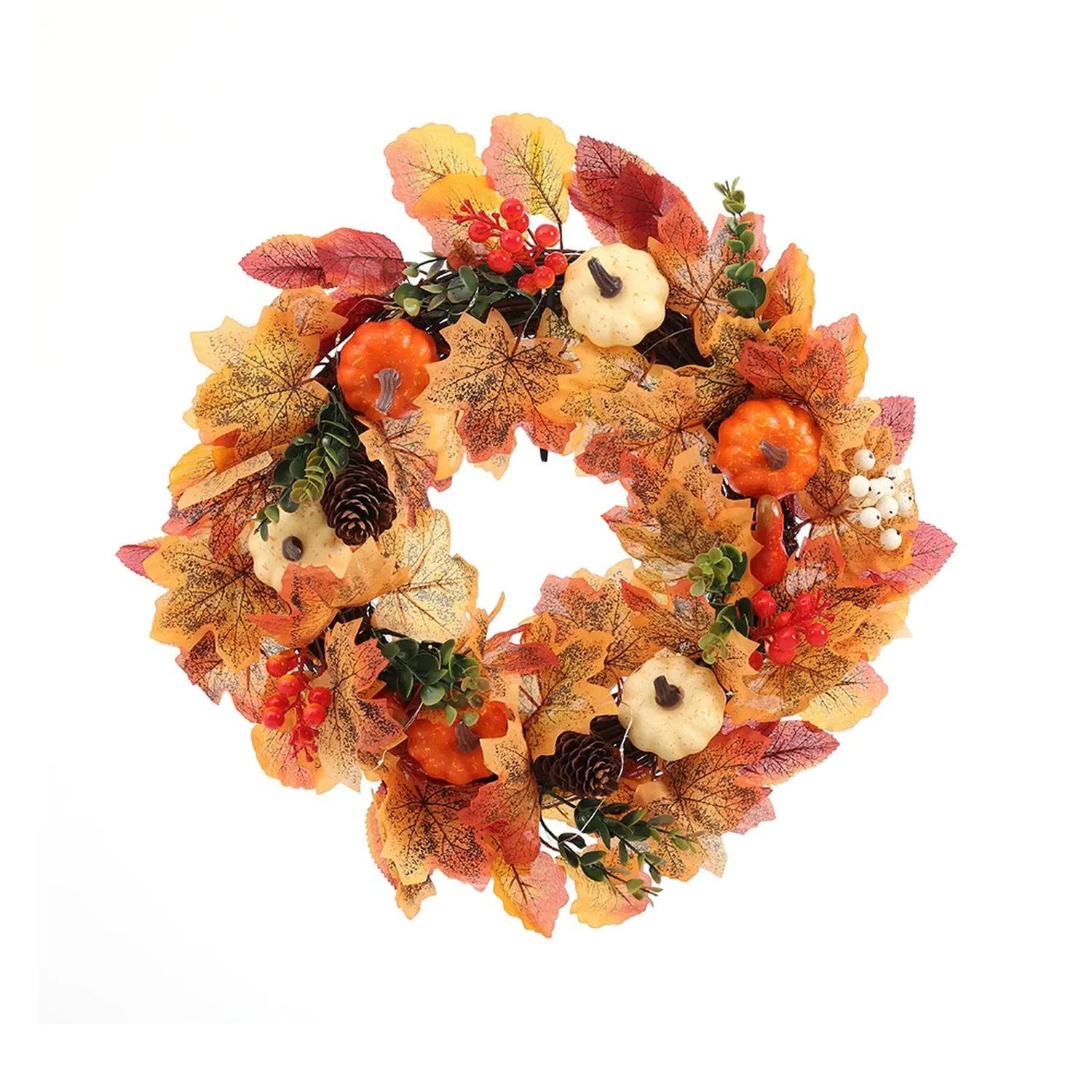 Autumn Harvest LED Wreath with Maple Leaves & Berries 45cm - Orange by Julian Charles, alternate view
