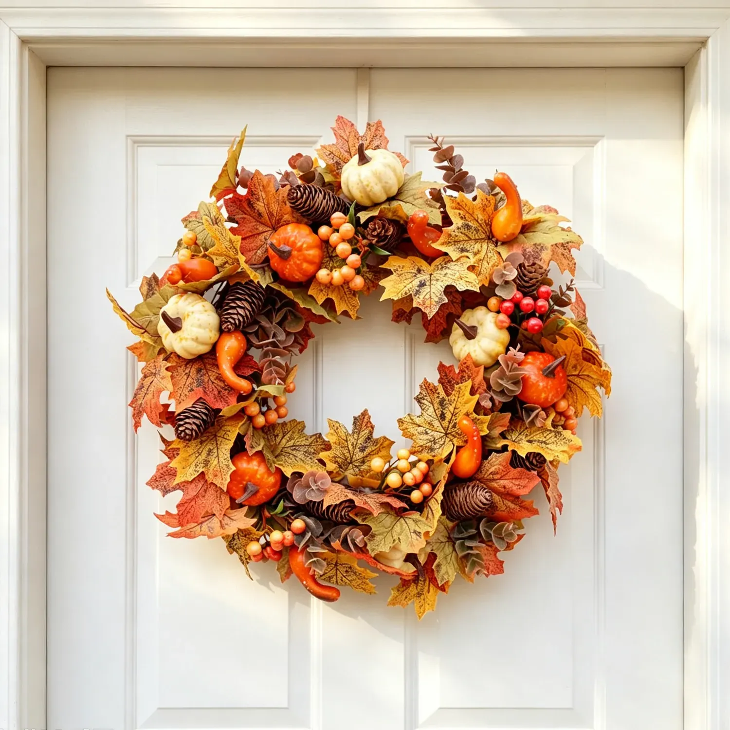 Autumn Harvest LED Wreath with Maple Leaves & Pinecones 50cm - Orange by Julian Charles