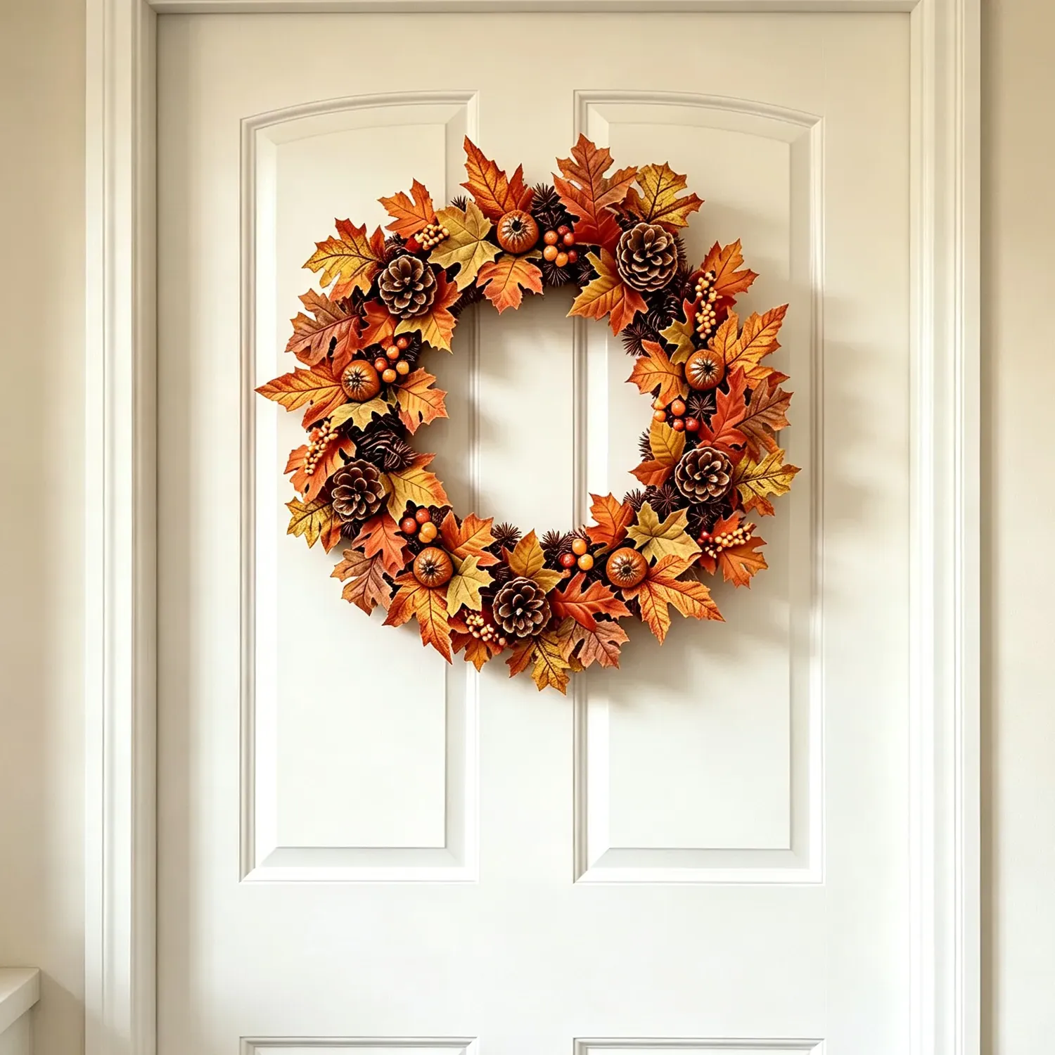 Autumn Harvest LED Wreath with Maple Leaves & Pumpkins 60cm - Orange by Julian Charles