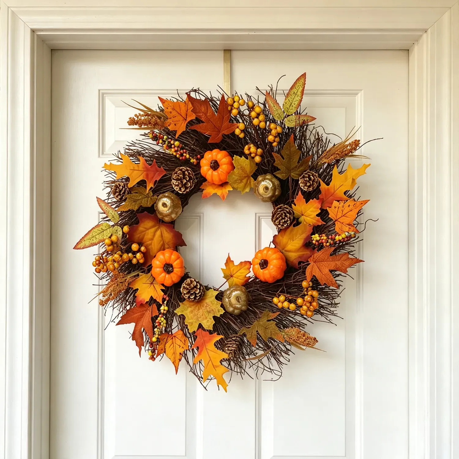 Autumn Harvest Pumpkin Door Wreath - Orange by Julian Charles