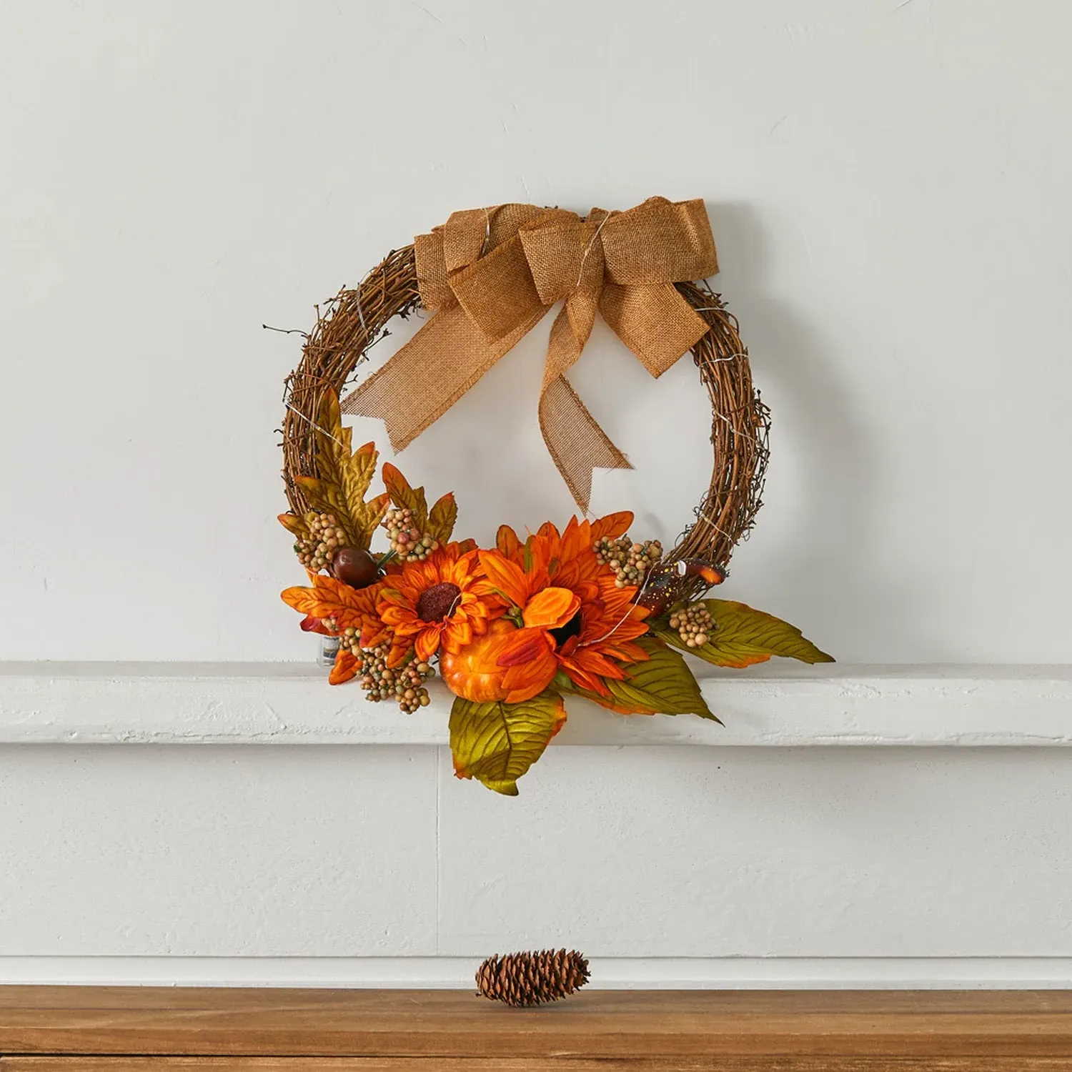 Autumn Sunflower Wreath with Wire Lights 35cm - Orange by Julian Charles, image 2
