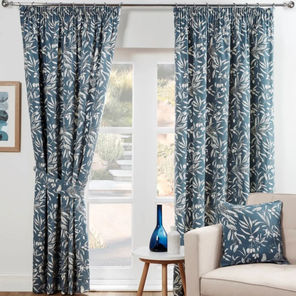 Pencil Pleat Curtains with Bird Print - Blue product