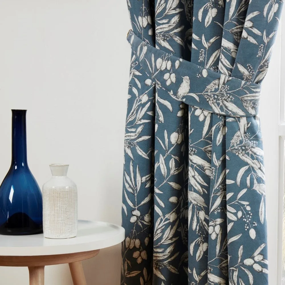 Woodland Tie Backs with Bird Print - Blue by Julian Charles