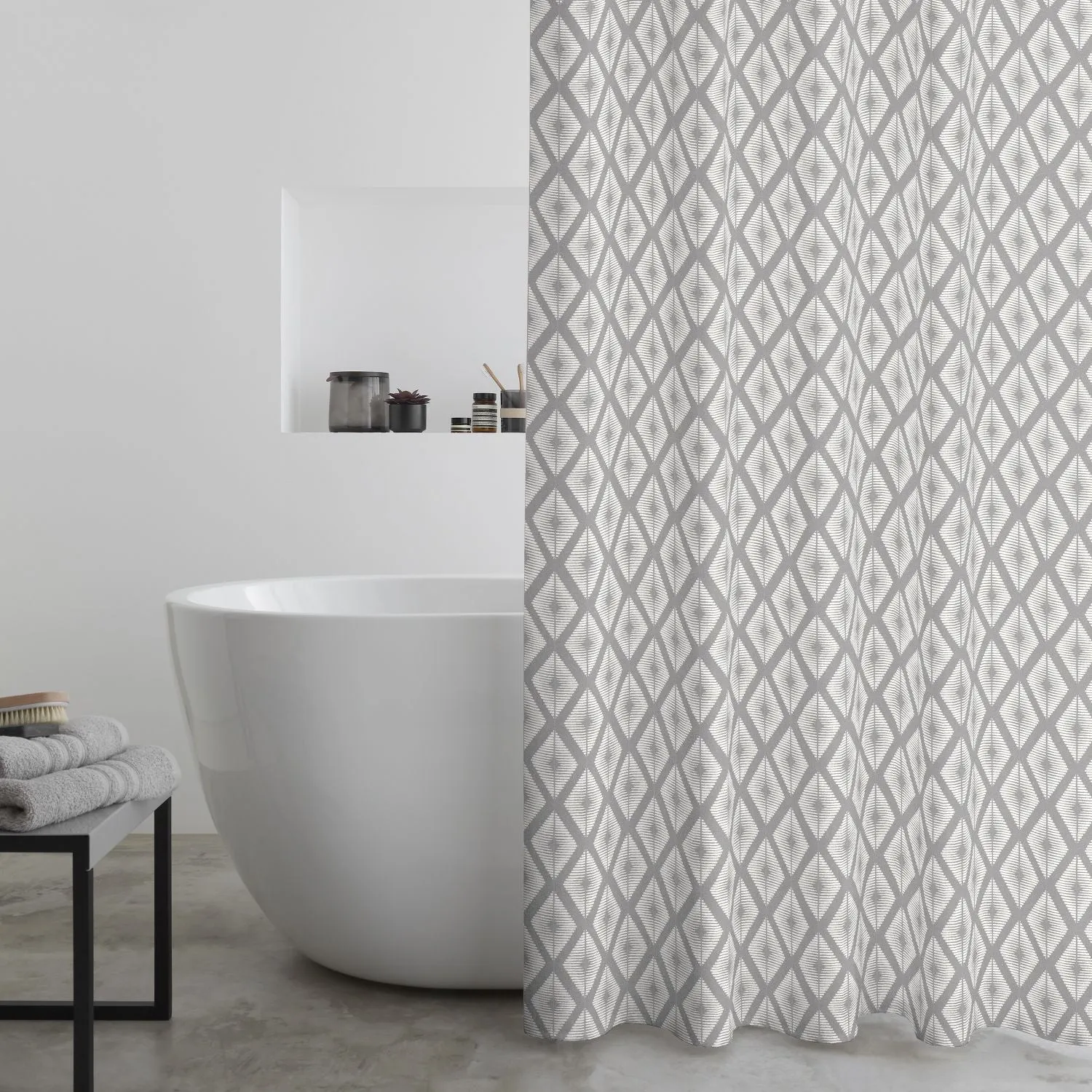 Aztec Diamond Shower Curtain - Grey, Polyester