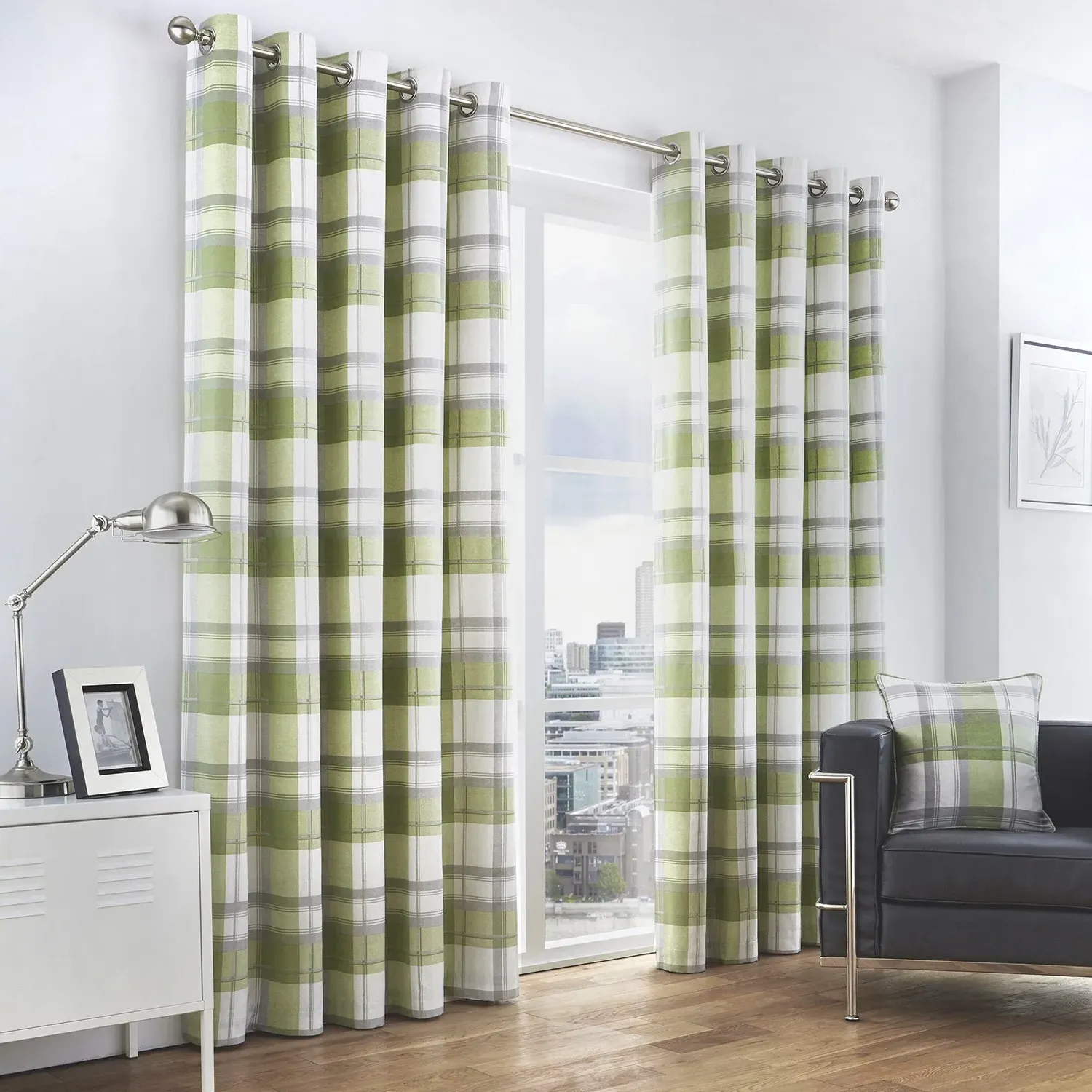 Check Eyelet Curtains - Green product