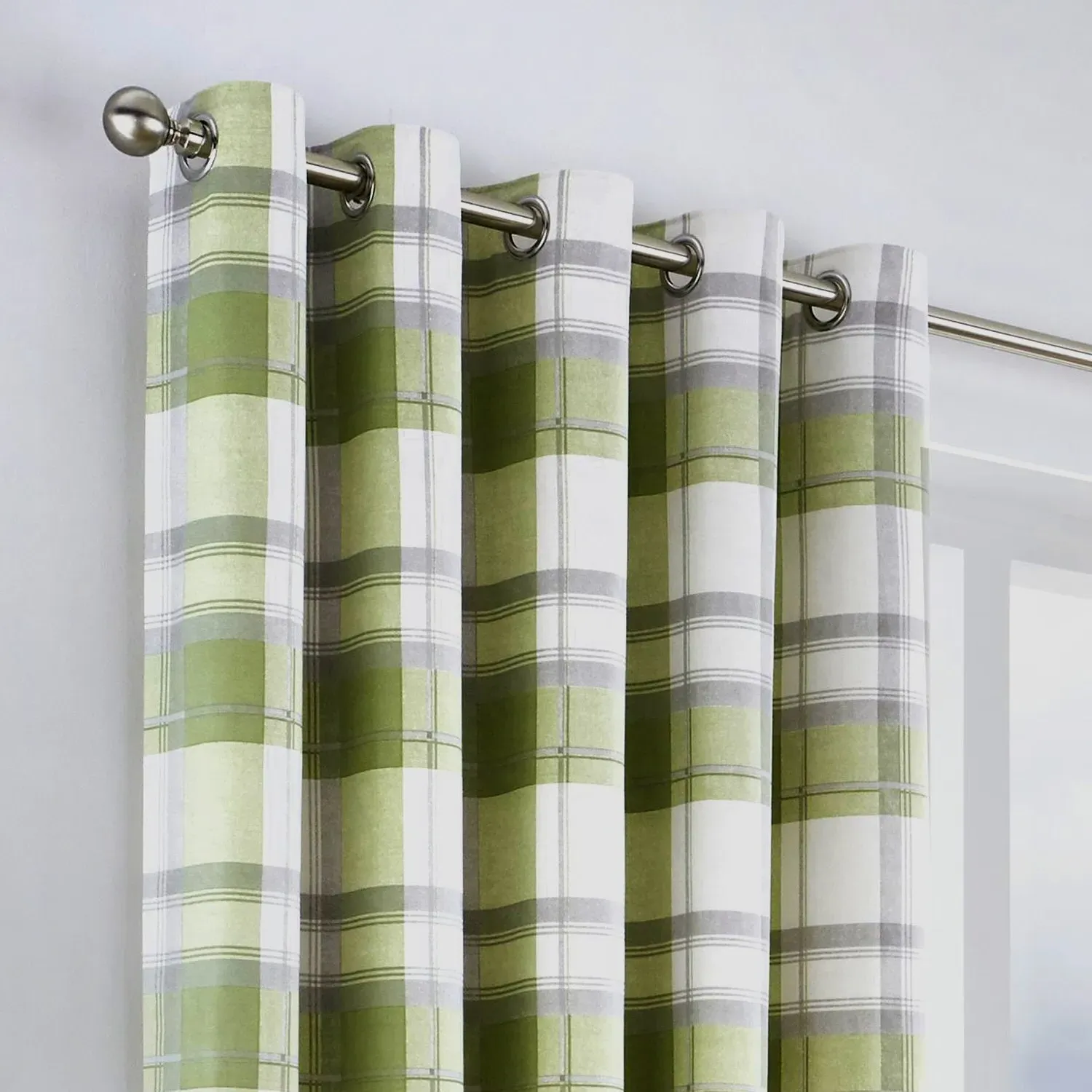 Check Eyelet Curtains - Green by Julian Charles, image 2
