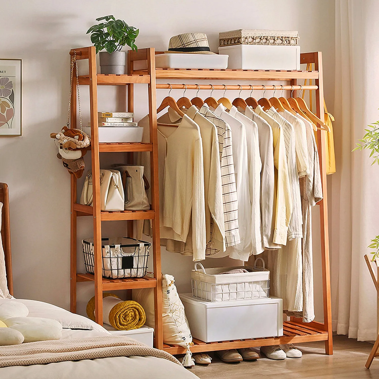 Bamboo 7-Tier Clothing Rack with Hooks - Brown by Julian Charles, alternate view