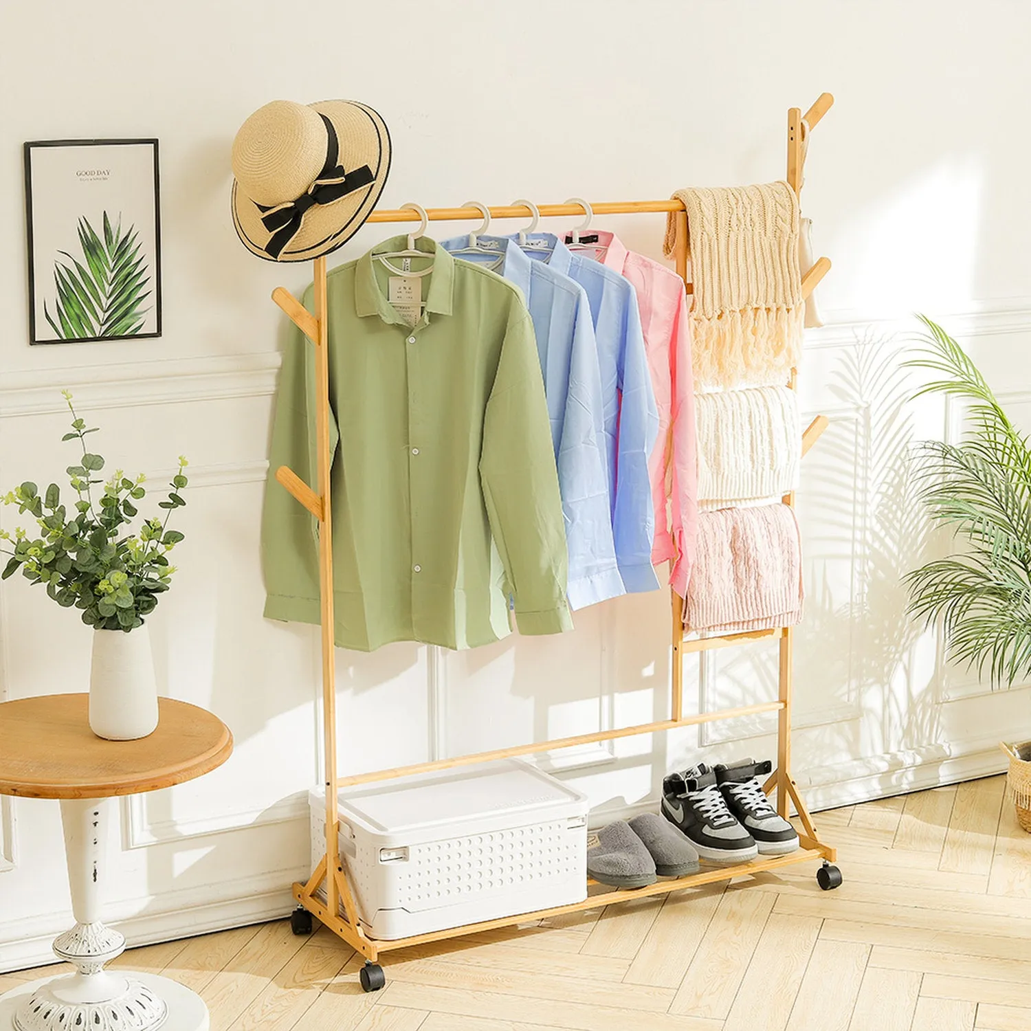 Bamboo Clothes Stand with Bottom Shelf - Natural by Julian Charles, alternate view