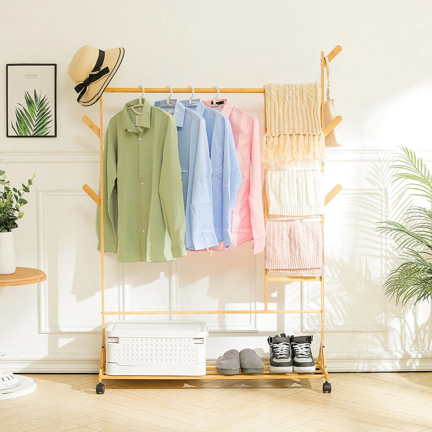 Bamboo Clothes Stand with Bottom Shelf - Natural by Julian Charles
