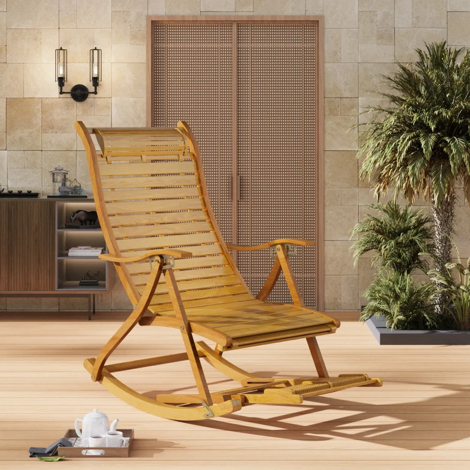 Bamboo Foldable Rocking Chair Recliner - Natural by Julian Charles, image 2