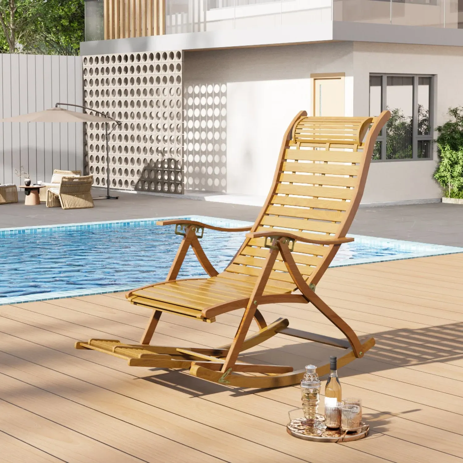 Bamboo Foldable Rocking Chair Recliner - Natural by Julian Charles