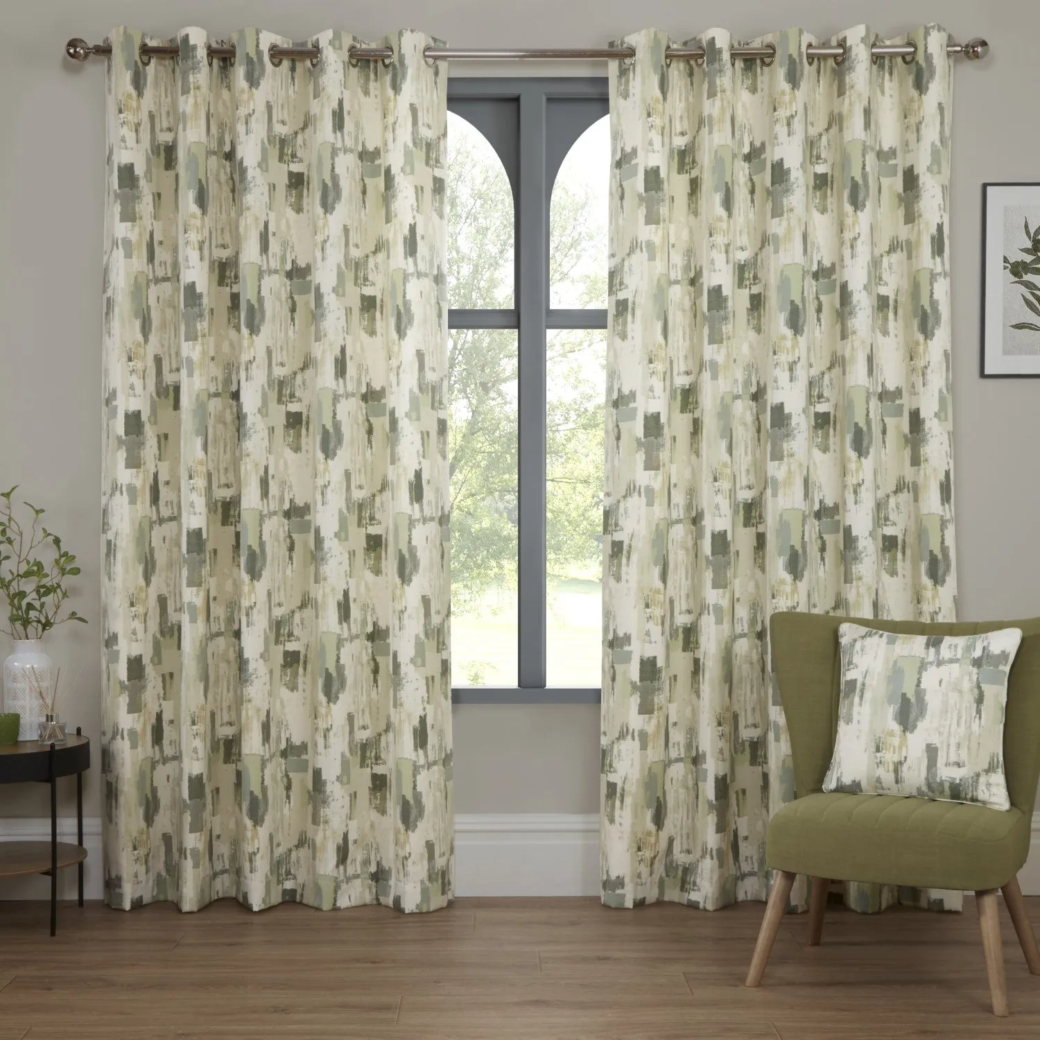 Bamford Eyelet Curtains - Green, Ivory product