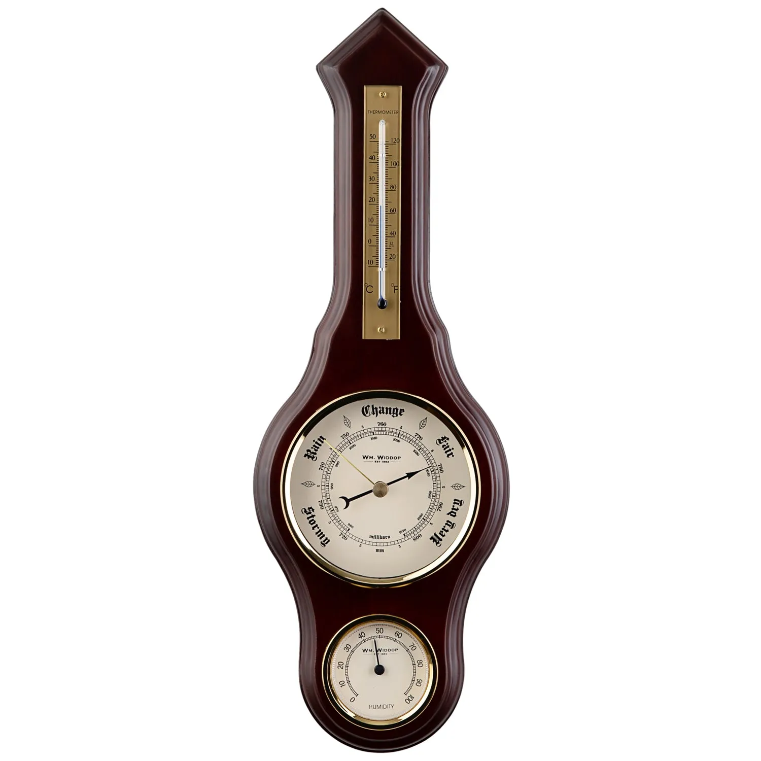 Barometer Thermometer and Hygrometer - Brown, Wood product