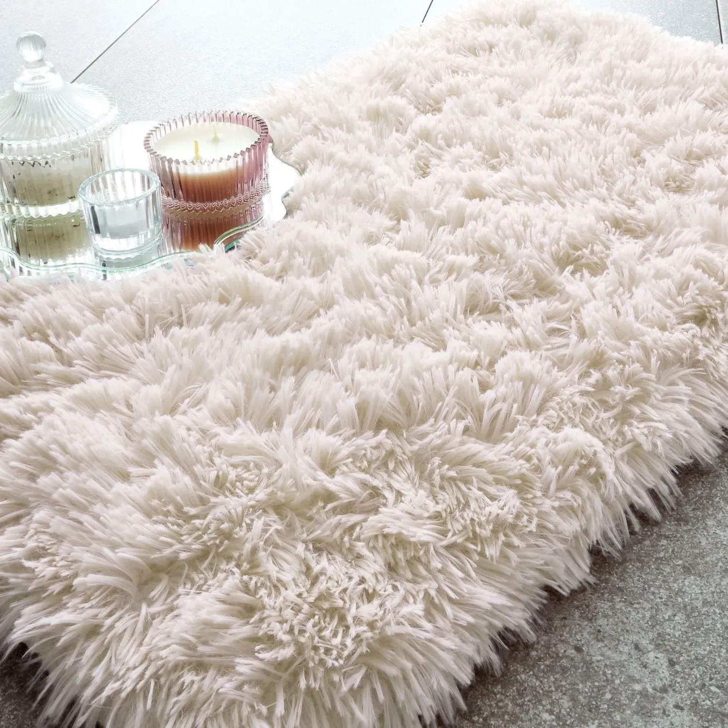 Bath Mat Deep Pile - Cream, Faux Fur