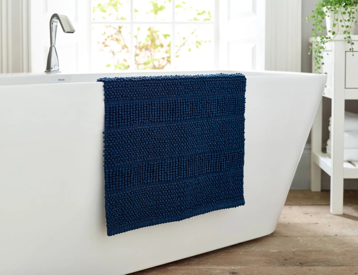 Bath Mat with Zero-Twist Pile - Navy, Cotton