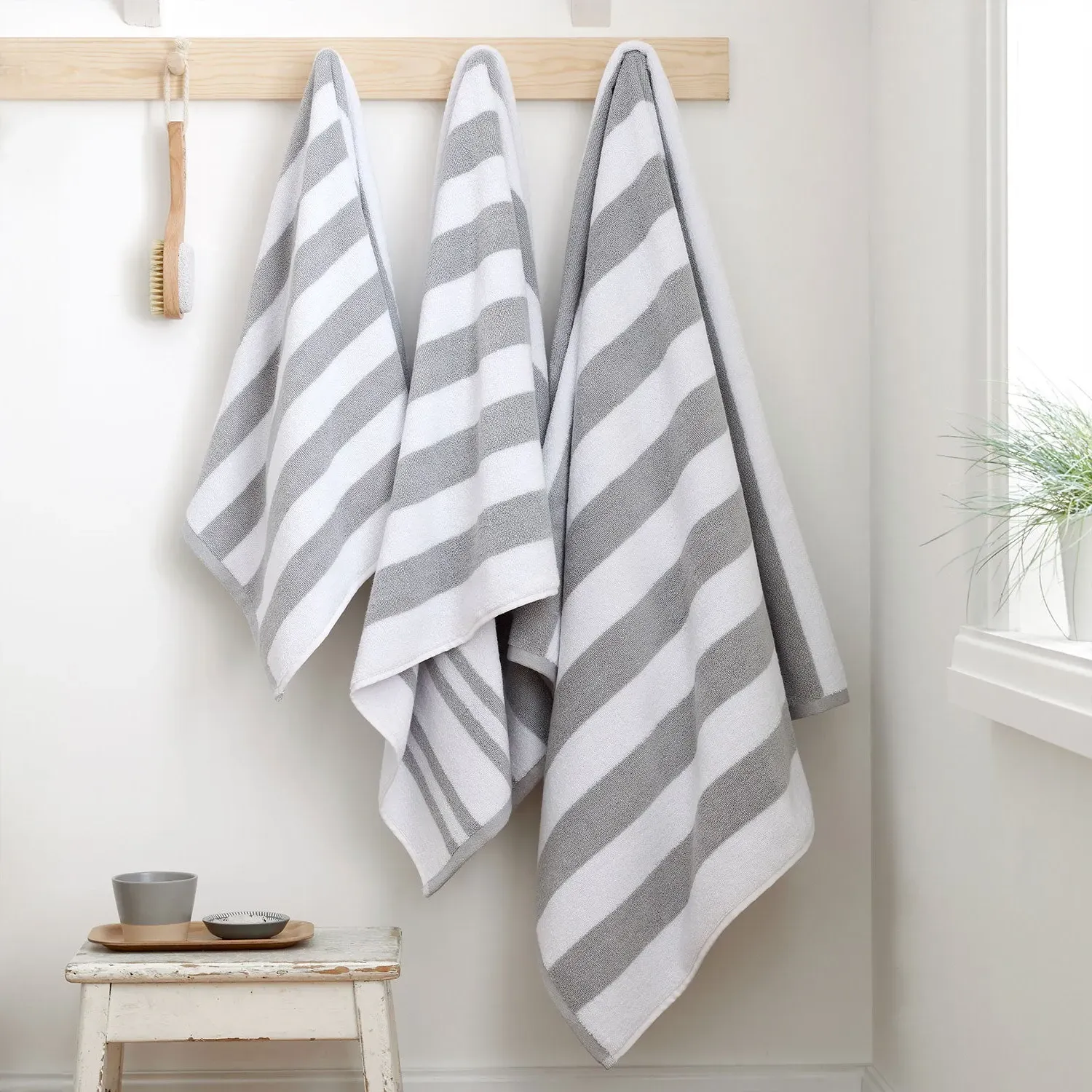 Bath Sheet Reversible Stripe - Grey, Cotton
