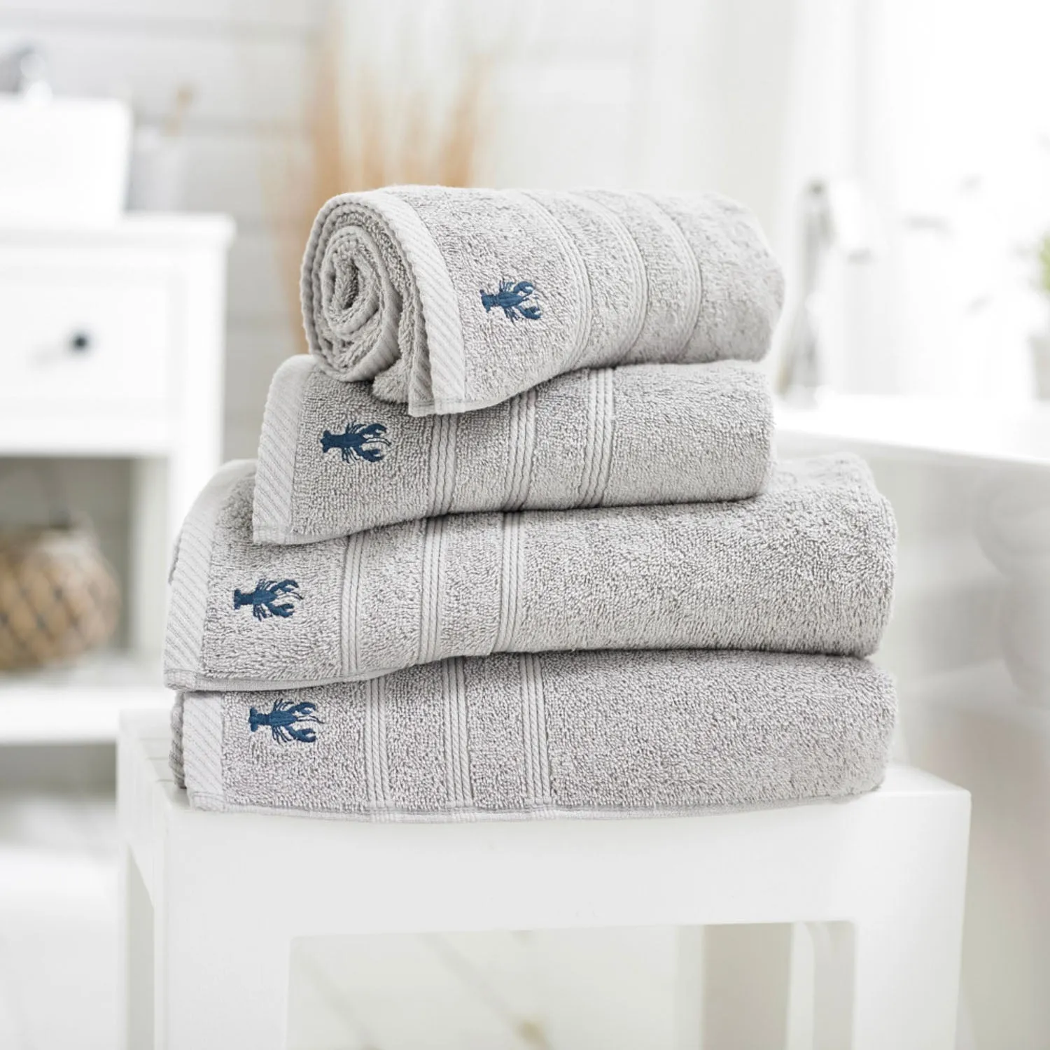 Bath Sheet Towel with Logo - Grey, Cotton