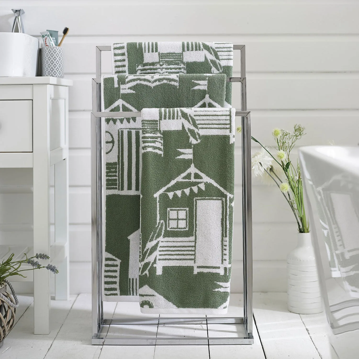 Bath Towel Jacquard Weave - Green, Cotton