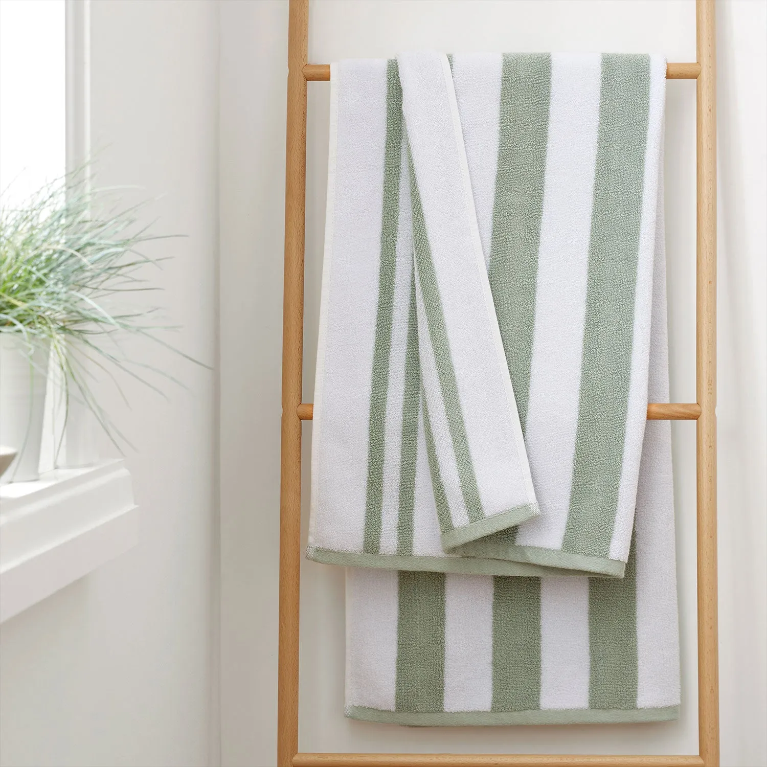 Bath Towel Reversible Stripe - Green, Cotton