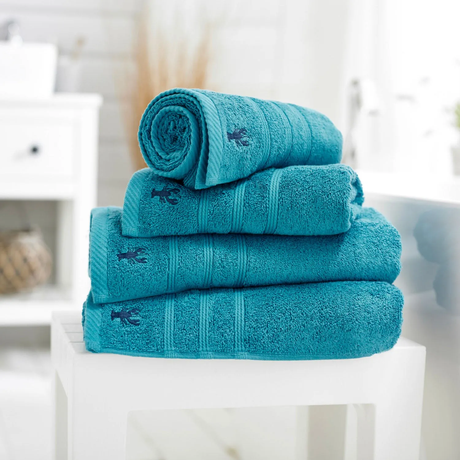 Bath Towel with Embroidered Logo - Turquoise, Cotton