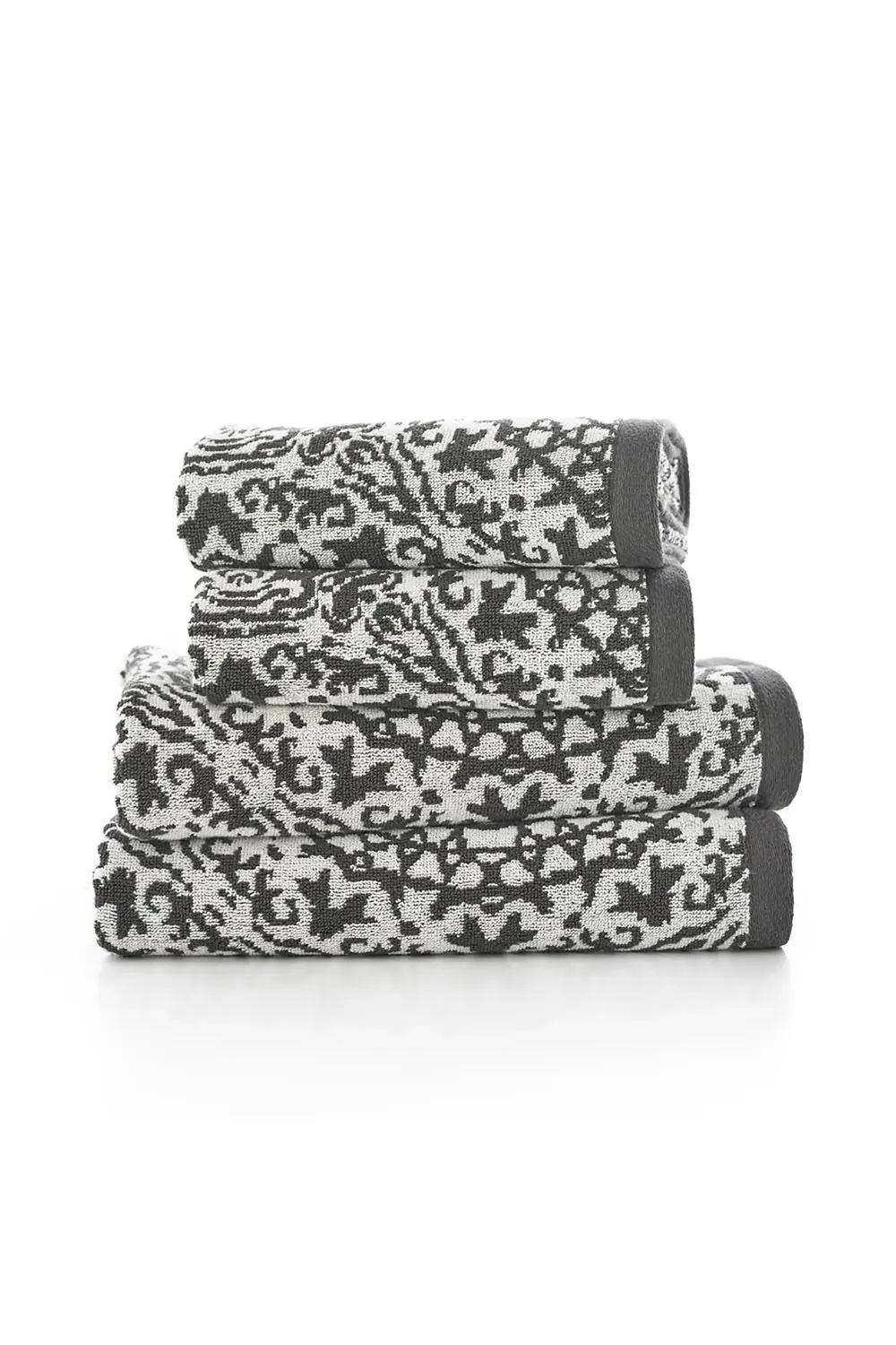 Bath Towel with Lace Design - Black, Jacquard