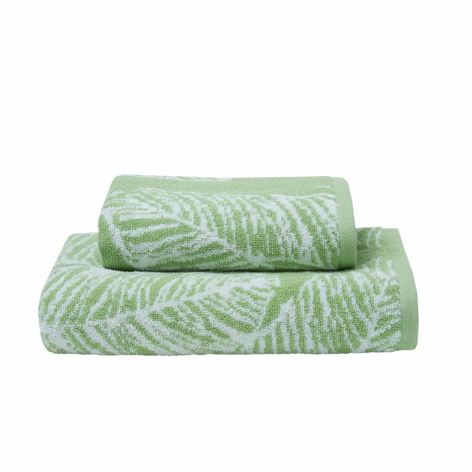 Bath Towel with Leaf Print - Green, Cotton