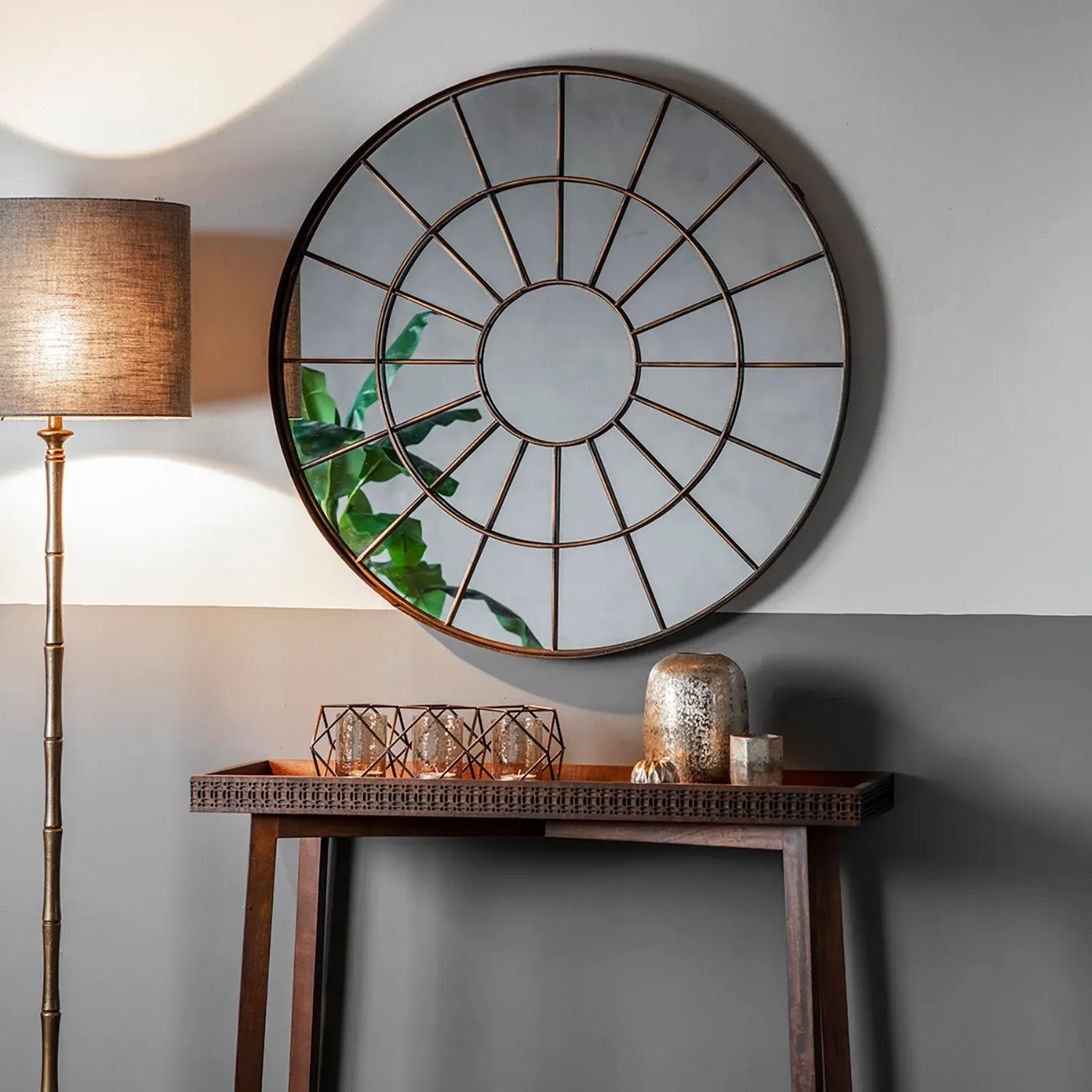 Round Mirror Industrial Frame - Bronze, Metal by Julian Charles, alternate view