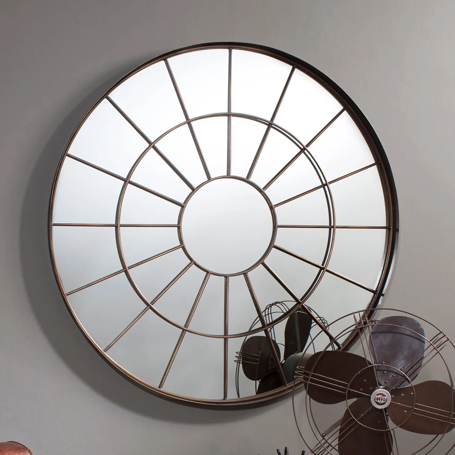 Round Mirror Industrial Frame - Bronze, Metal by Julian Charles