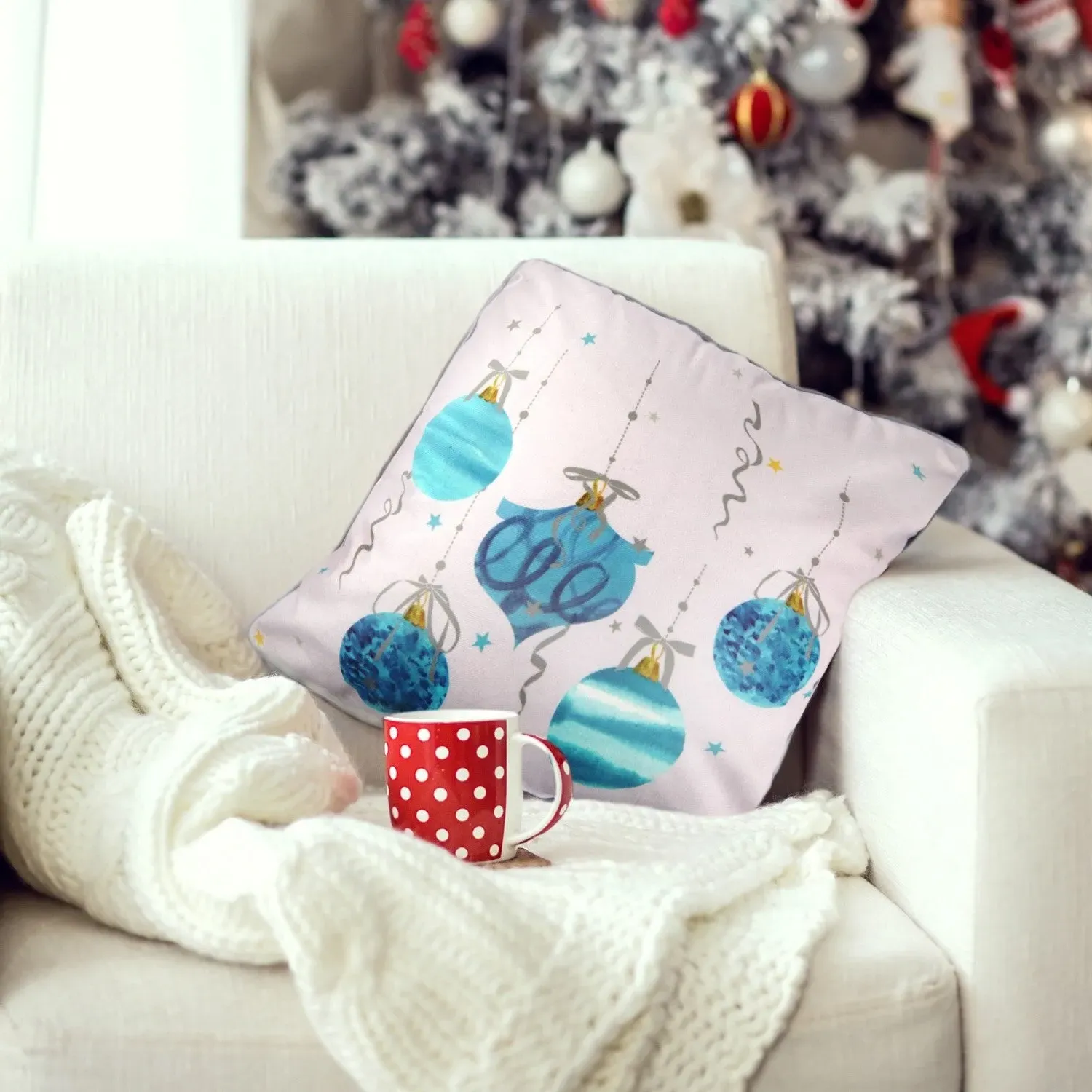 Bauble Print Cushion Cover Pair - Blue, Velvet image