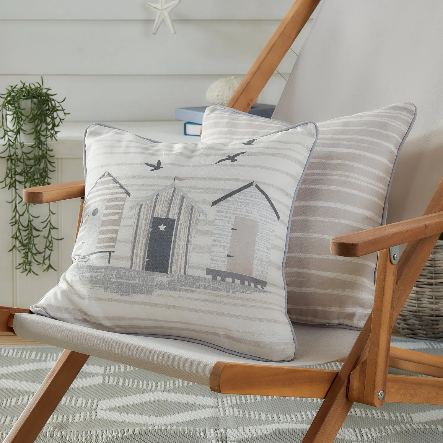 Beach Huts Outdoor Cushion - Natural, Cotton product