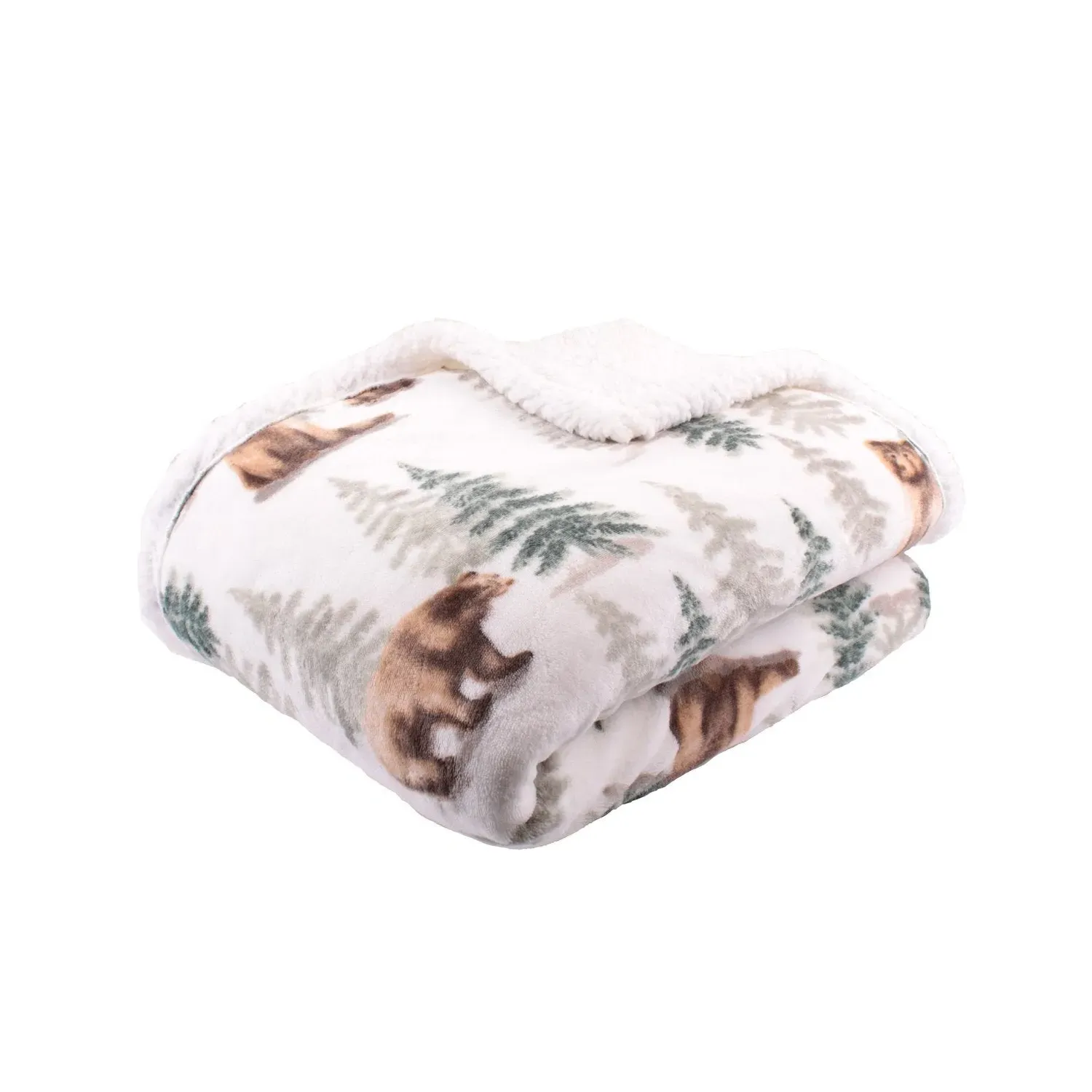 Bear Print Throw Blanket - Natural, Sherpa Fleece