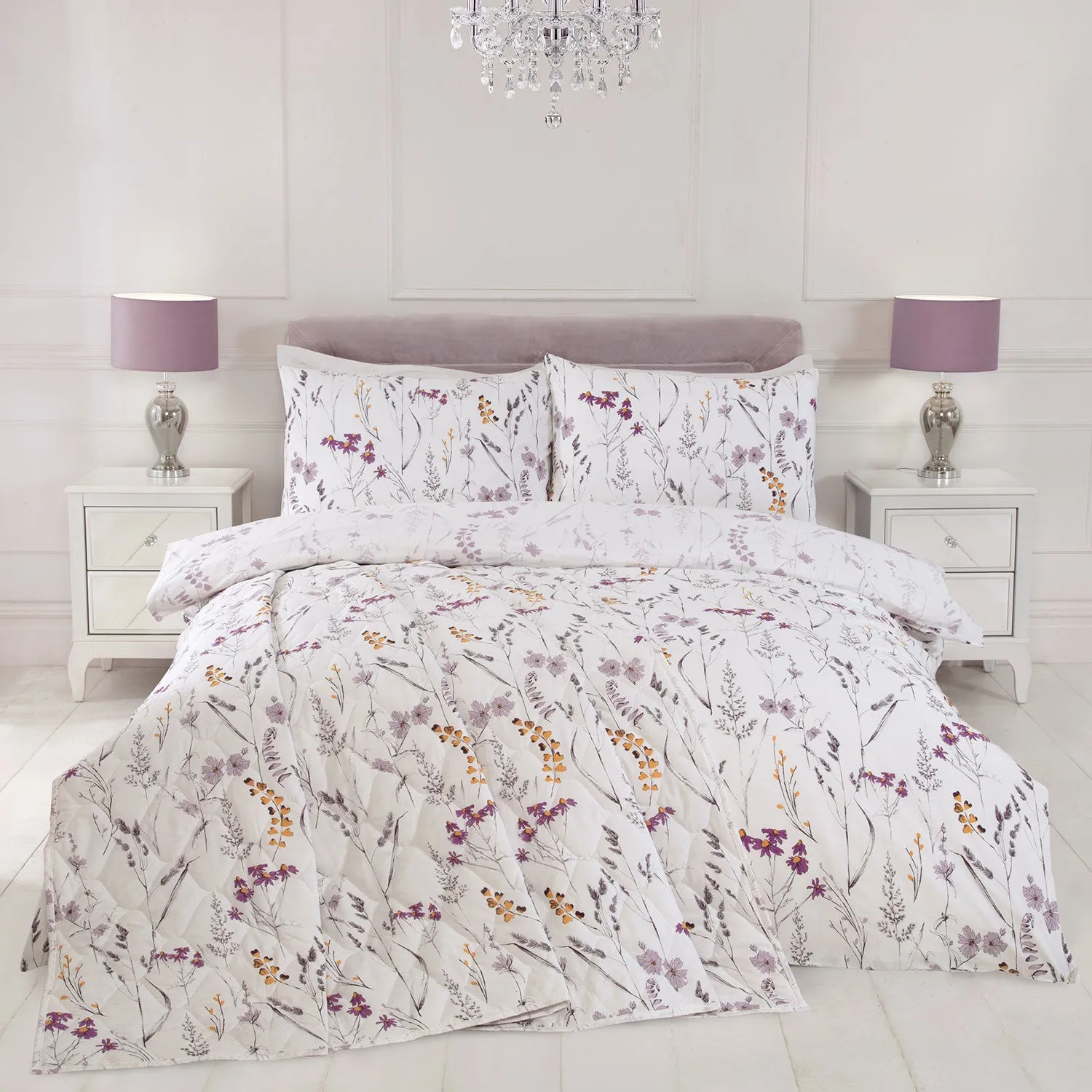 Becky King Size Duvet Set Floral 200TC - Lilac, Cotton by Julian Charles