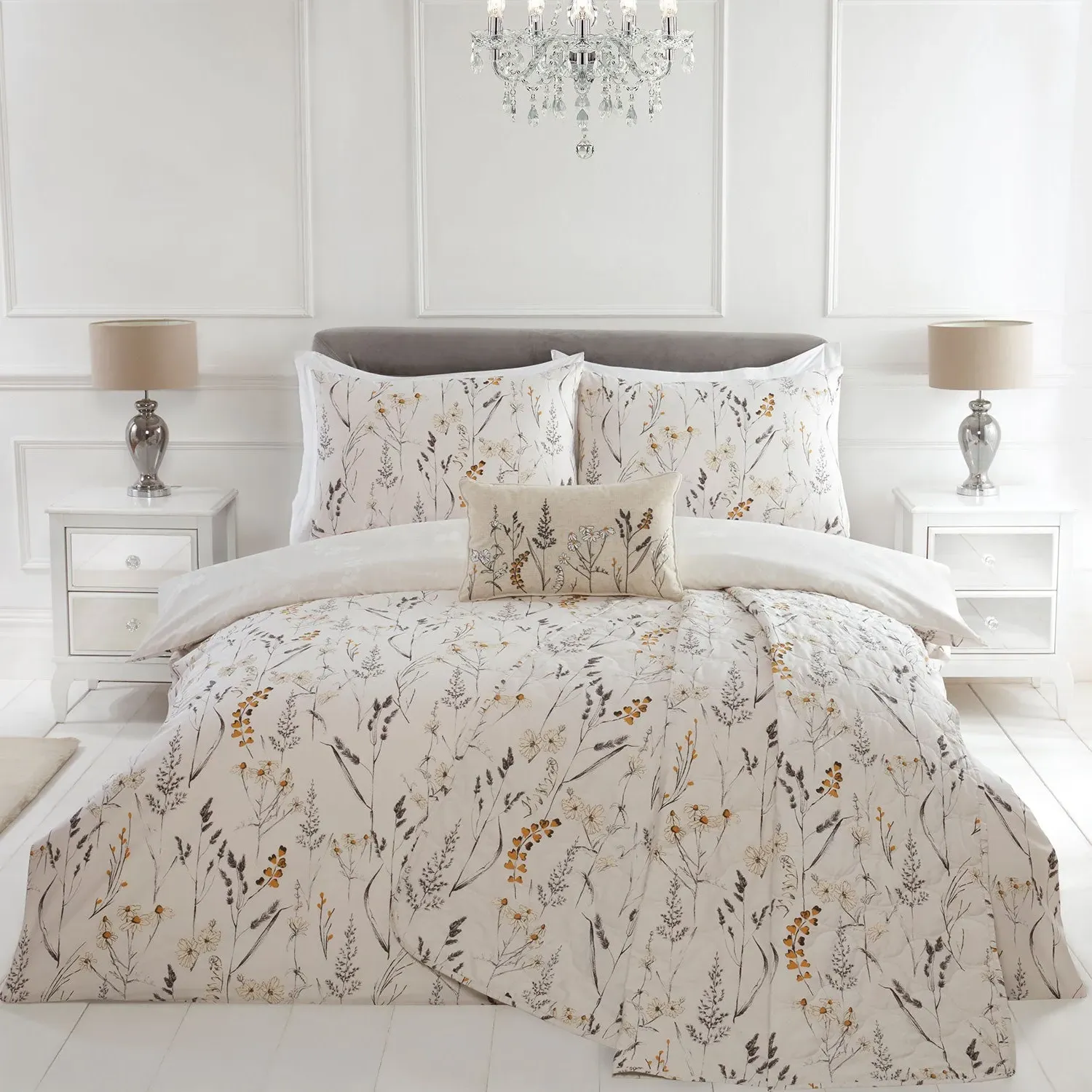 Becky Quilted Throw Floral - Natural alternate view